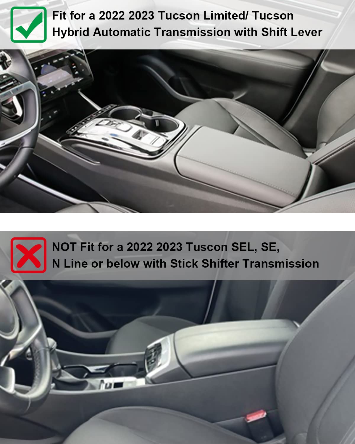 Cdefg Center Console Organizer Tray For 2022 2023 2024 Santa Cruz 2024 Tucson Limited Hybrid Sel Armrest Storage Box Tray 2022 2023 2024 Santa Cruz 2024 Tucson Limited Hybrid Sel Accessory (Black Mat)