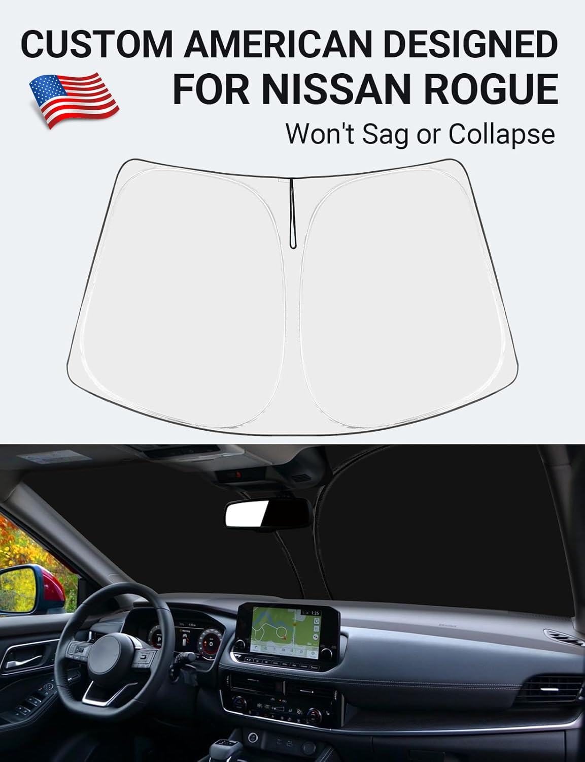 Proadsy 2025 Upgrade Windshield Sun Shade Custom Fit Nissan Rogue 3Rd Gen.(Not For Rogue Sport) 2021-2025 4-Layer Foldable Front