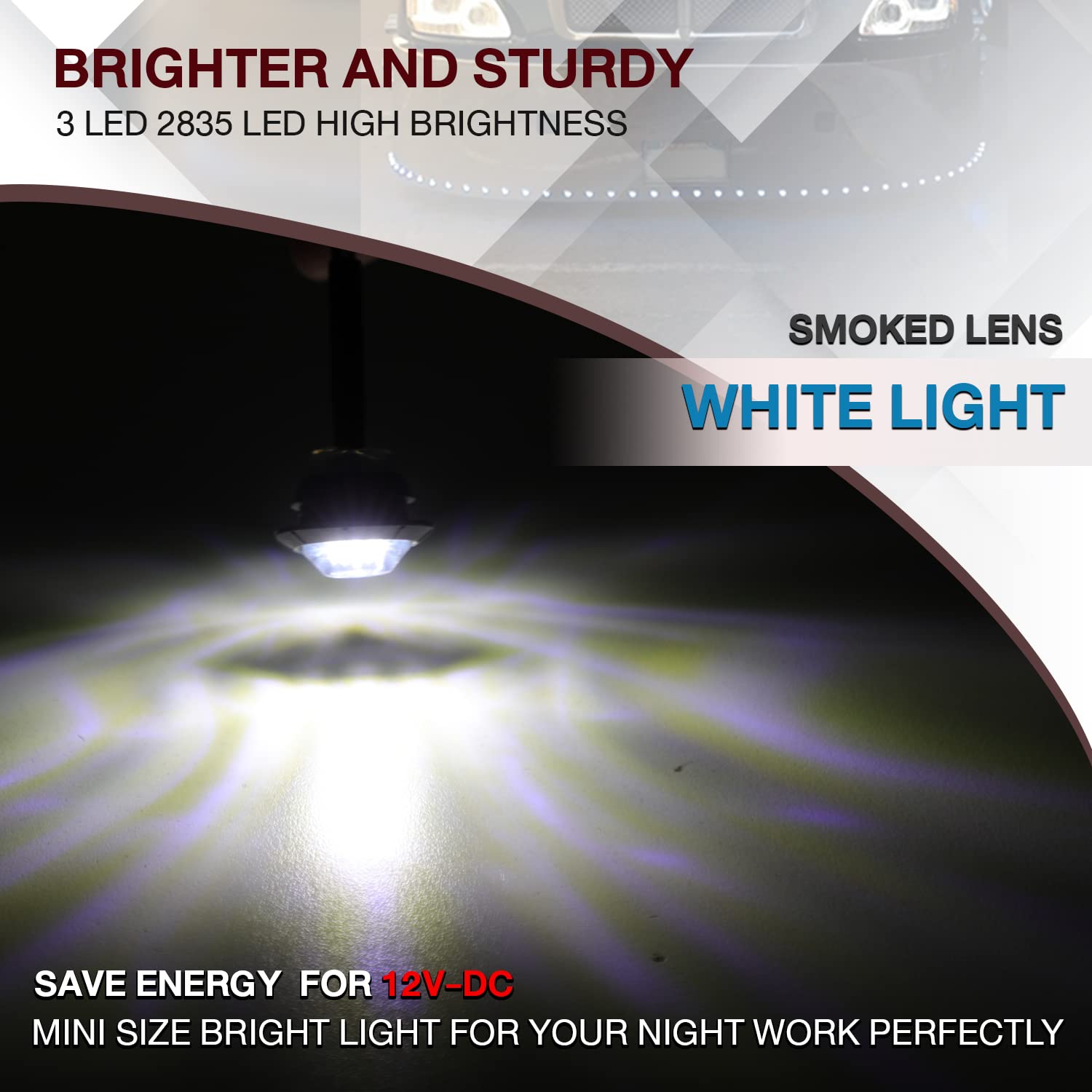 Tmh 10 Pcs 3/4 Inch Mount Smoked Lens & White Light Clearance Markers Side Marker Indicator Lights Mini Round Front Rear 3 Led F