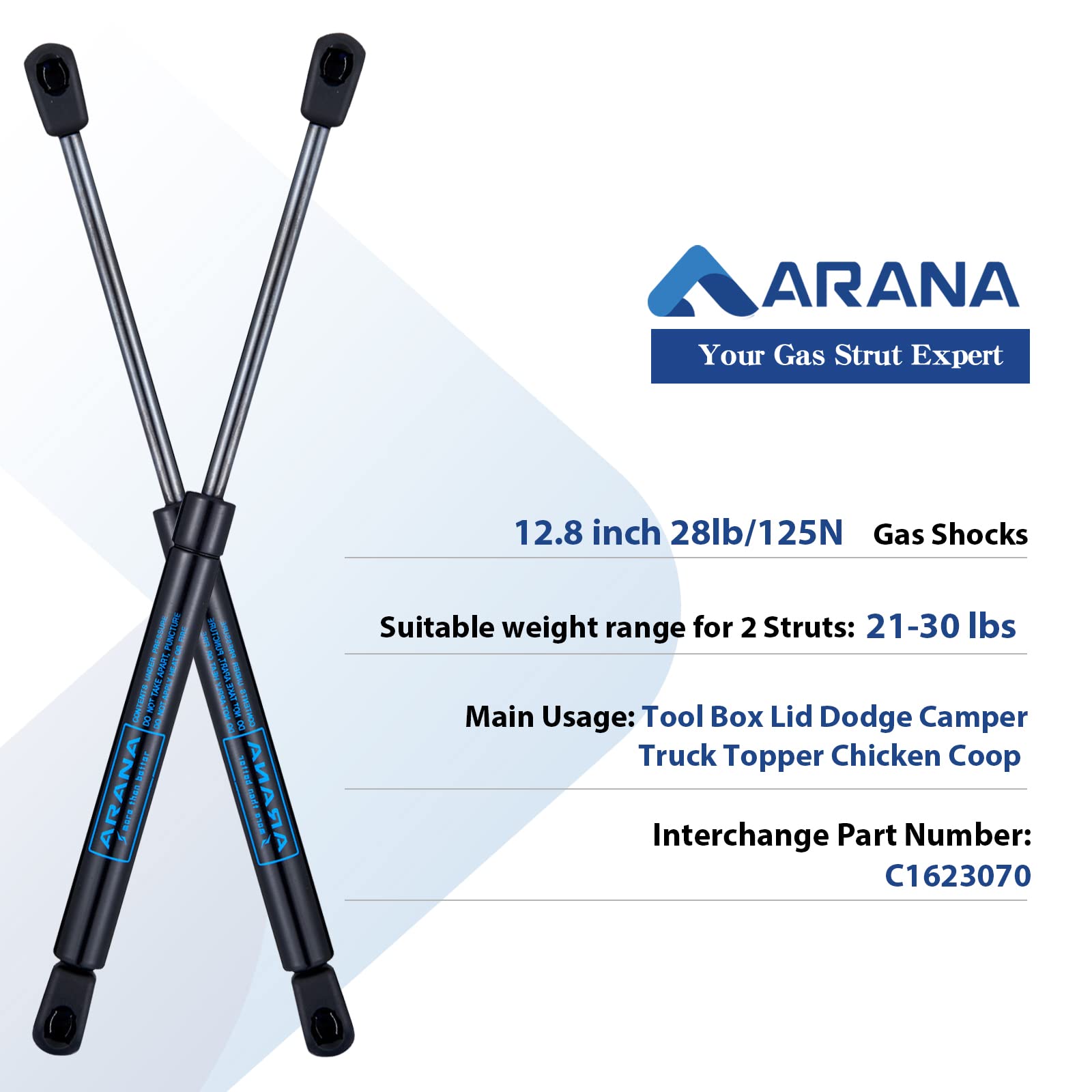 Arana C16-23070 13 Inch 28Lb Gas Shocks Struts C1623070 12.8 Inch 28Lb/125N Gas Spring Lift Supports For Truck Tool Box Topper L