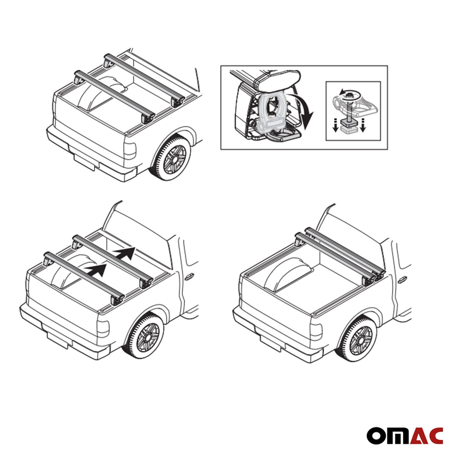 Omac Trunk Bed Carrier Roof Racks For Ford Ranger Aluminium Silver 2 Pcs