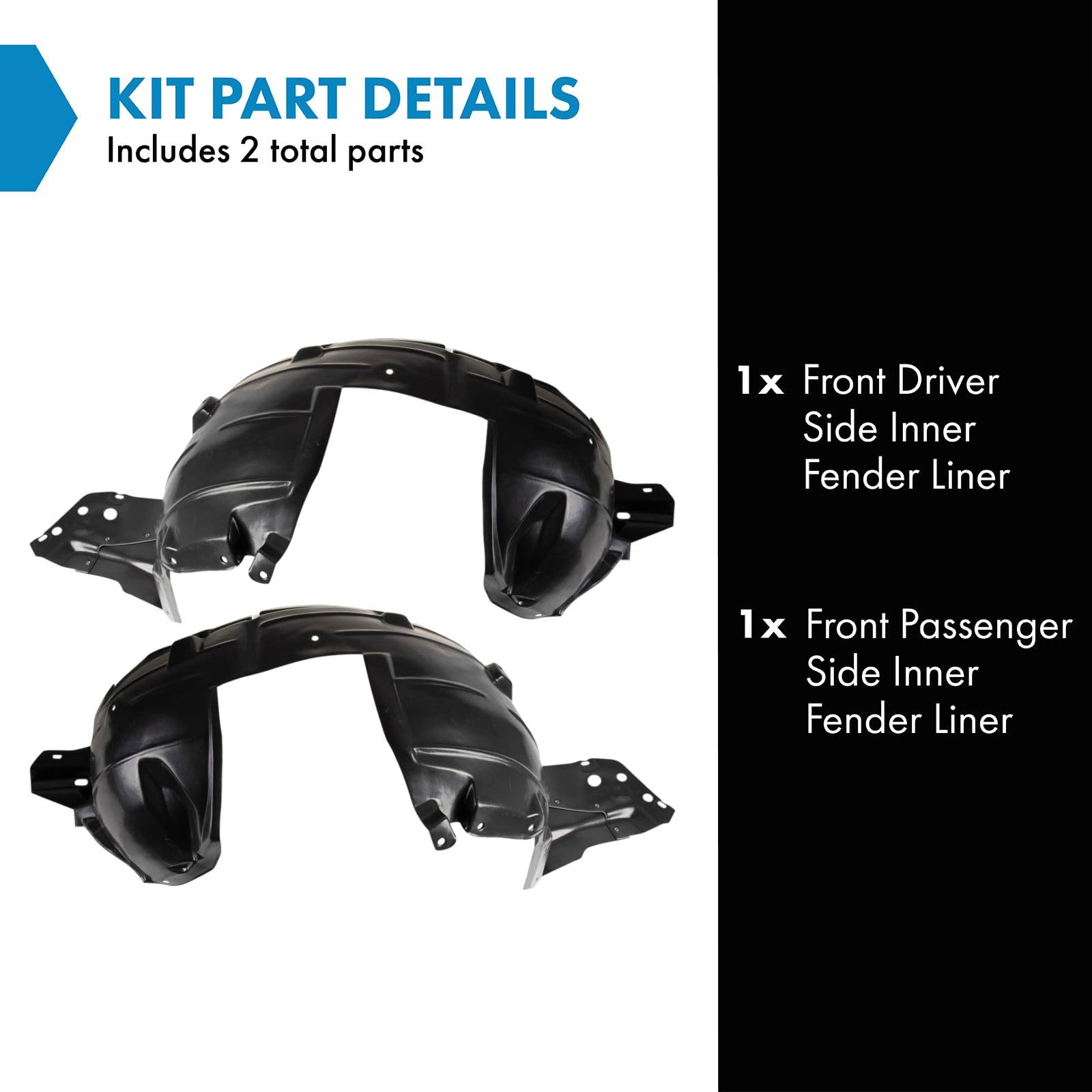 Trq Front Inner Fender Liner Set Compatible With 2010-2012 Nissan Sentra Ni1248132 Ni1249132