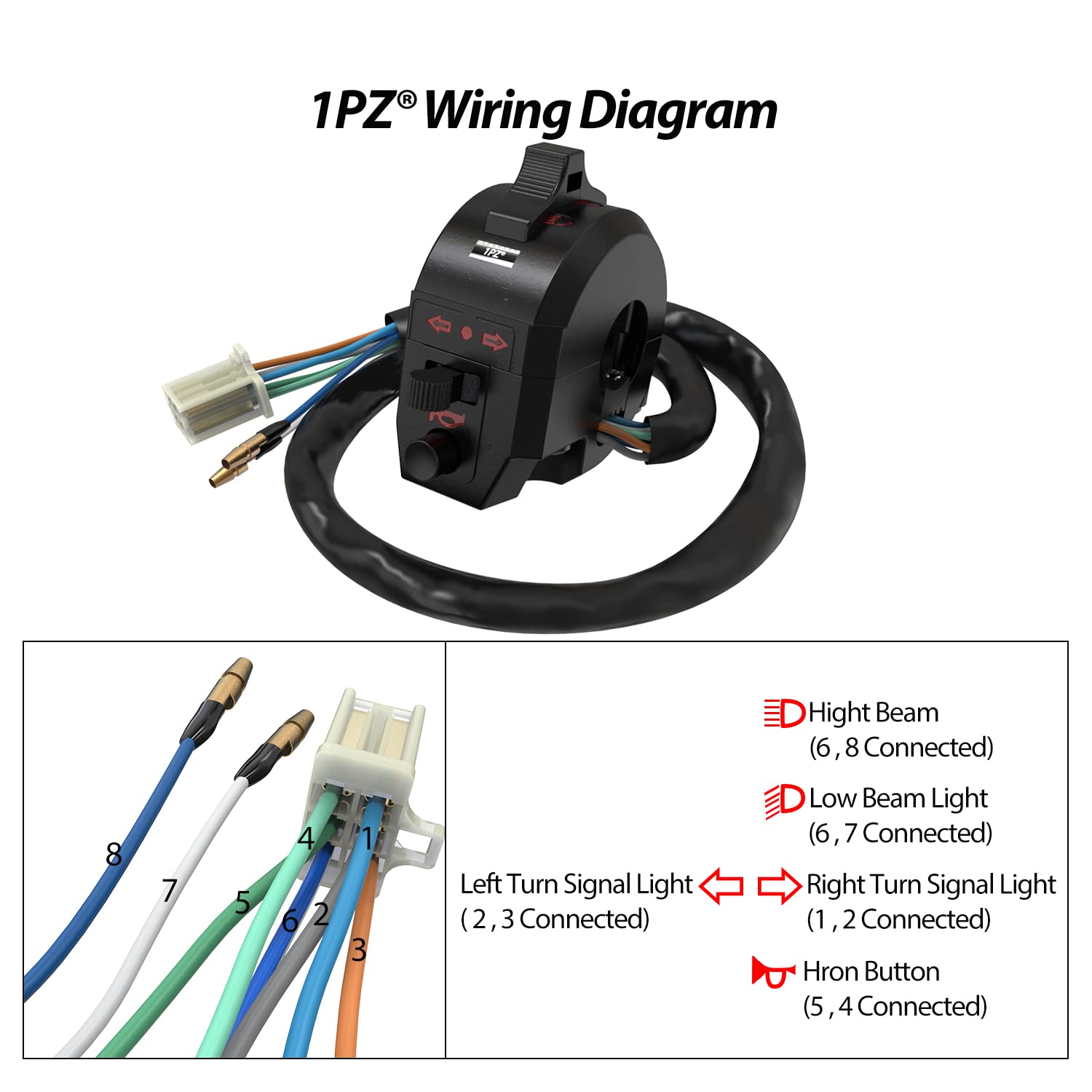 1PZ SR1-H01 Universal Light Turn Signal Switch + Flasher Relay + Horn Replacement for Honda KTM Suzuki Kawasaki Yamaha Motorcycl