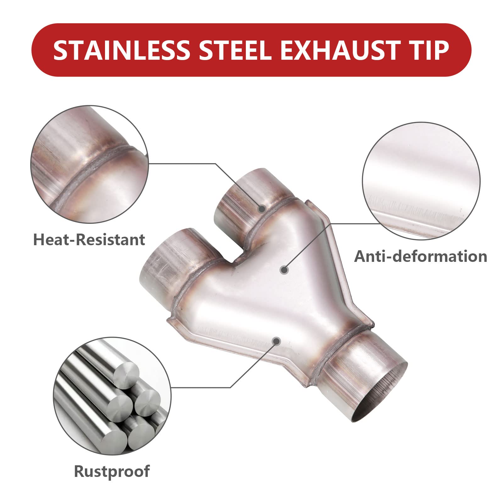 TECTRUC Universal Stainless Steel 2 Inch Exhaust Y Pipe,2'' Inch ID Single to 2'' Dual Exhaust Adapter Connector for Car Truck,1