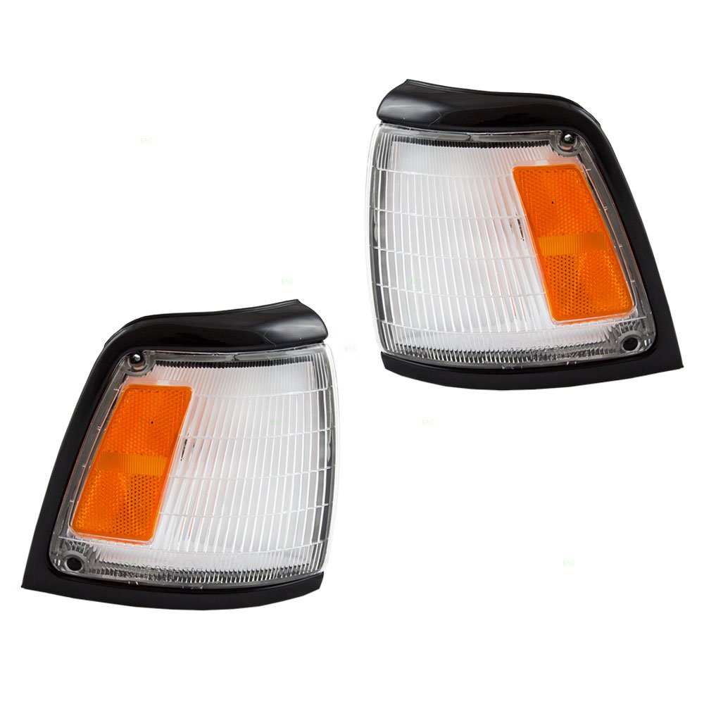 Brock Replacement Driver And Passenger Park Signal Corner Marker Lights Lamps With Black Trim Compatible With 92-95 Pickup Truck