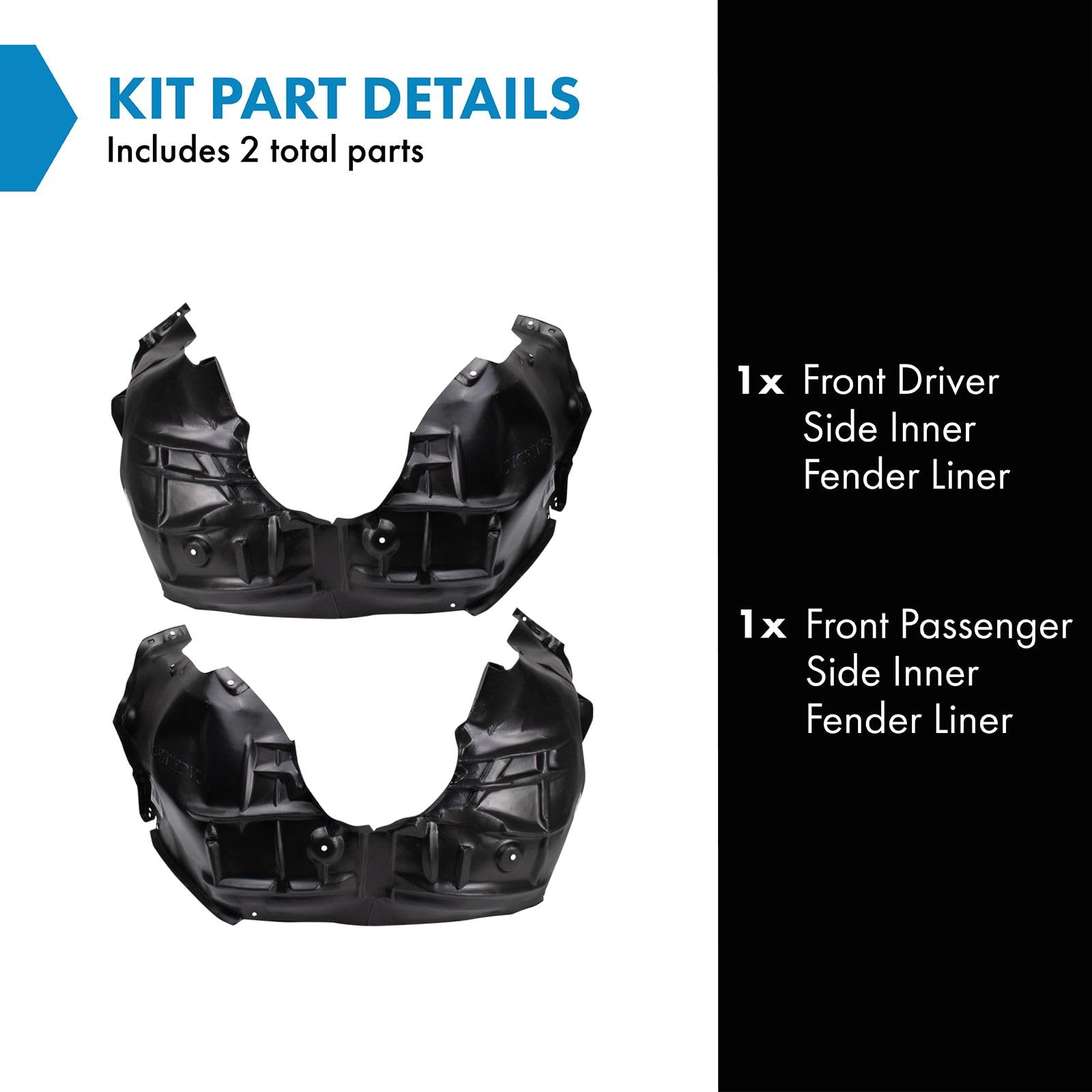 Trq Front Inner Fender Liner Set Compatible With 2016-2019 Chevrolet Cruze Gm1248264 Gm1249264