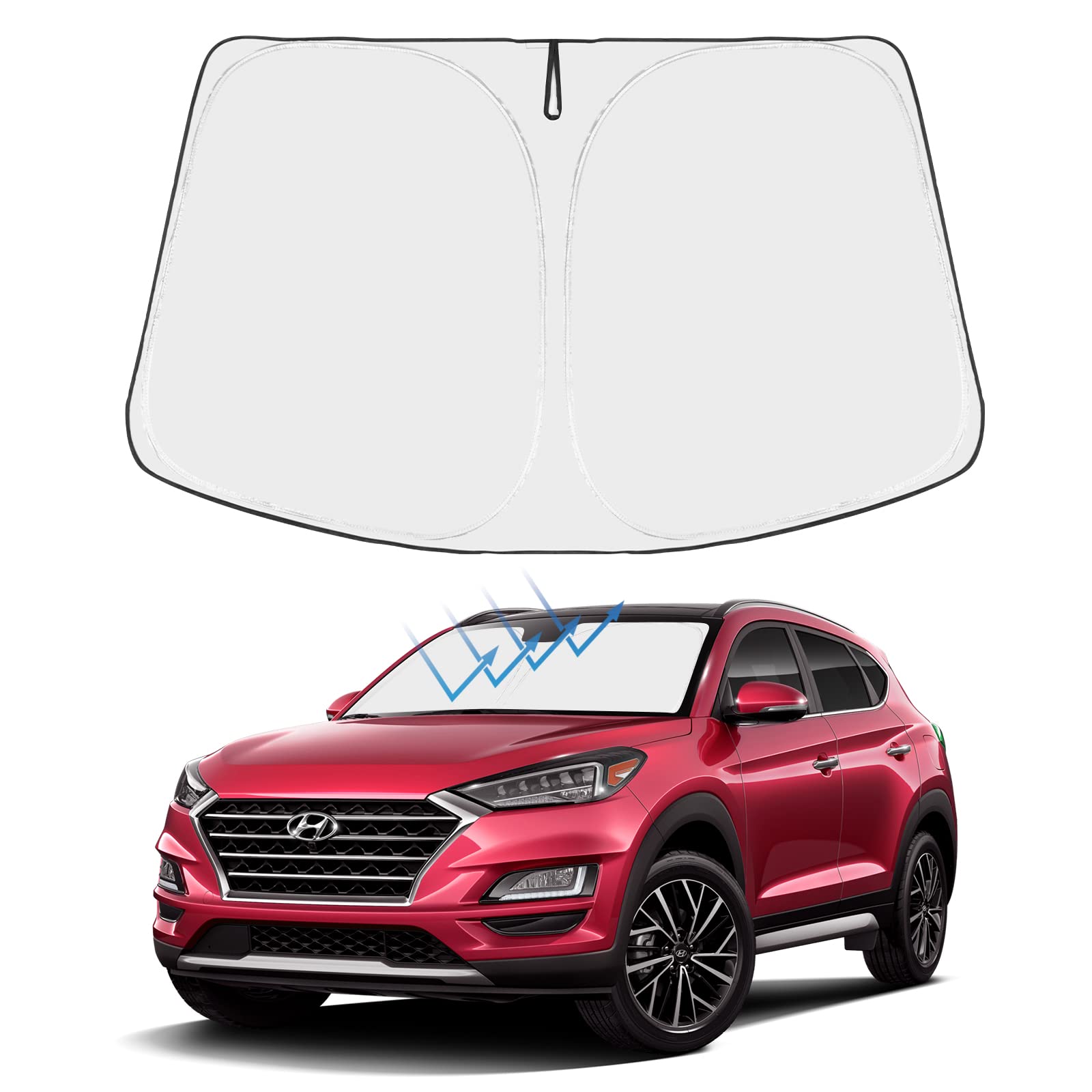 Proadsy 2025 Upgrade Windshield Sun Shade Custom Fit Hyundai Tucson 2016-2021 4-Layer Foldable Front Sunshade Protector Sun Viso