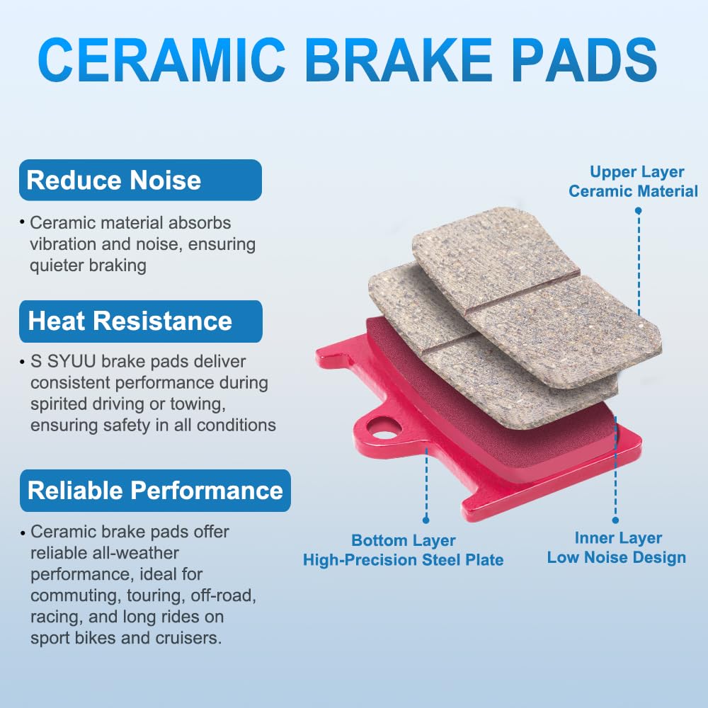 S SYUU Ceramic Motorcycle Brake Pads Set - Front & Rear - High-Performance, Low Noise - Compatible with Victory Vegas 03-07 Vega
