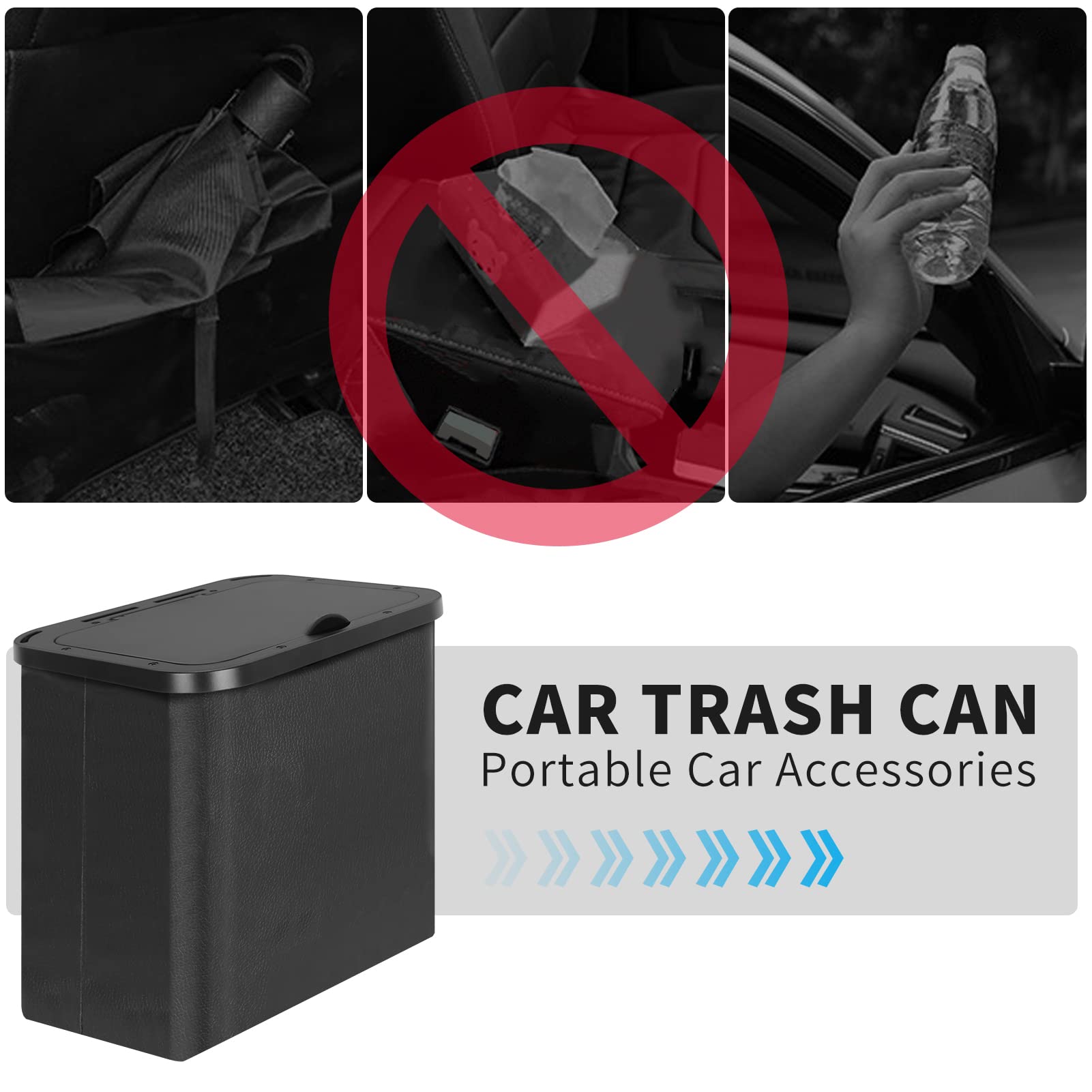 Homelove Collapsible Garbage Can With Lid & Car Seat Headrest Hook, Waterproof Pu Leather Trash Bin Multifunctional Car Accessor