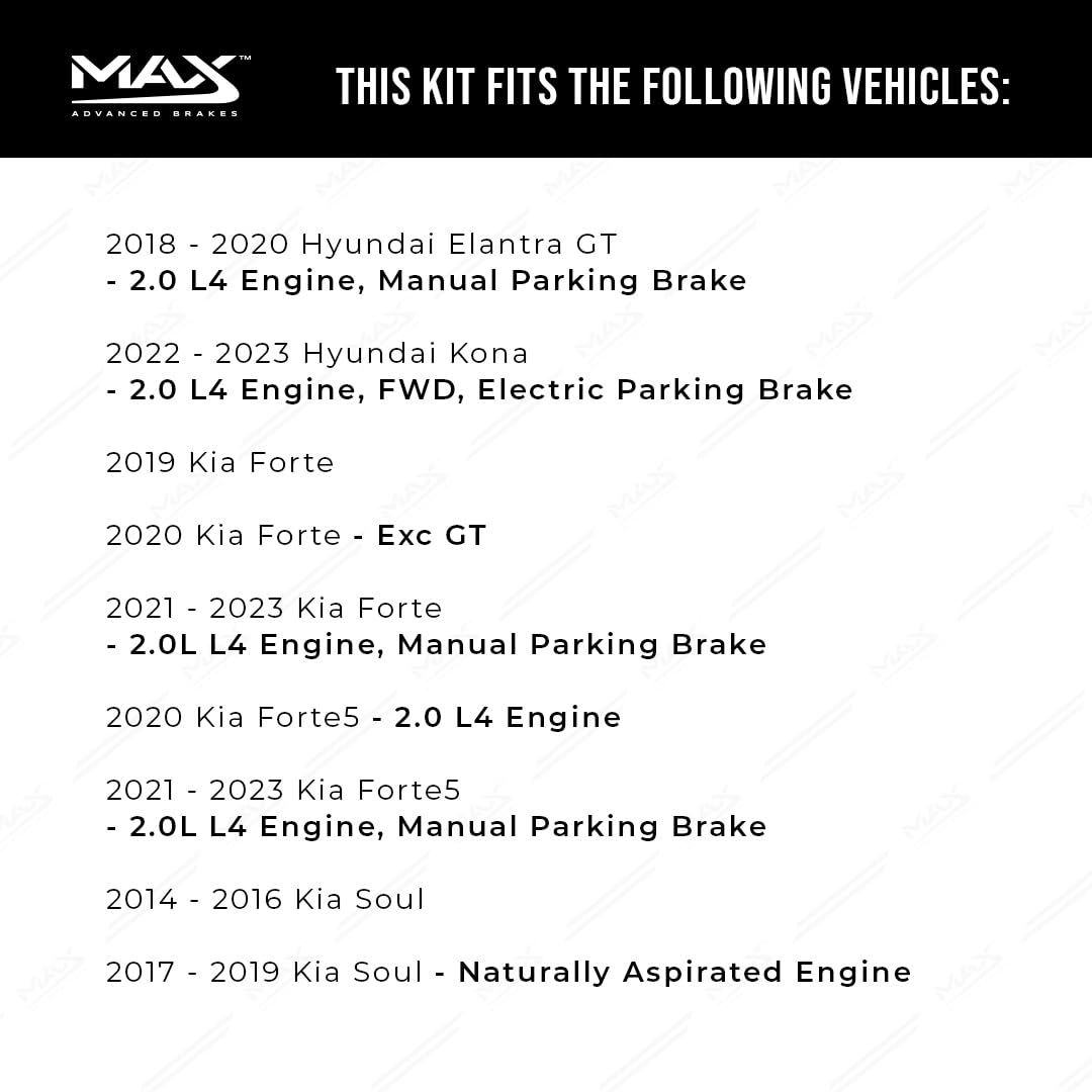 Max Advanced Brakes Front & Rear Brake Kit For 2018-2020 Hyundai Elantra Gt 2019-2021 Kia Forte 2014-2019 Kia Soul Replacement Cross Drilled Disc Brake Rotors And Ceramic Brake Pads
