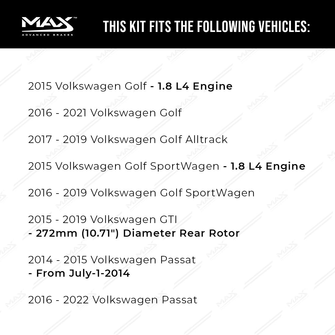 Max Advanced Brakes Rear Brake Kit Compatible With 2015-2017 2018 2019 2020 2021 Vw Golf Alltack Sportwagen Gti Passat Replaceme