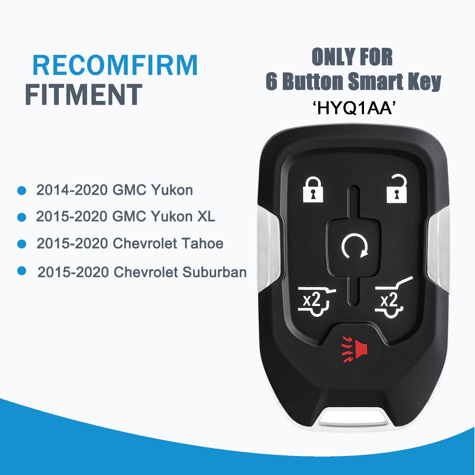 Key Fob Cover For Chevy Tahoe Suburban Gmc Yukon Accessories With Keychain 6 Button Key Shell Case Tpu (Blue)