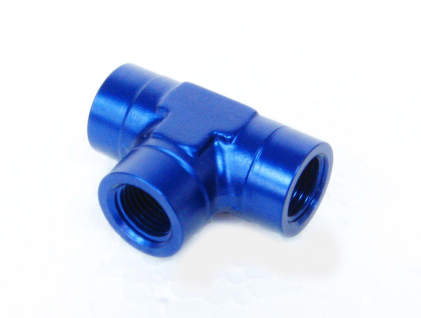 Autobahn88 Aluminum Anodized Hose End Fitting - Female Tee Pipe Converter, 1/8 to 1/8 NPT (Blue)