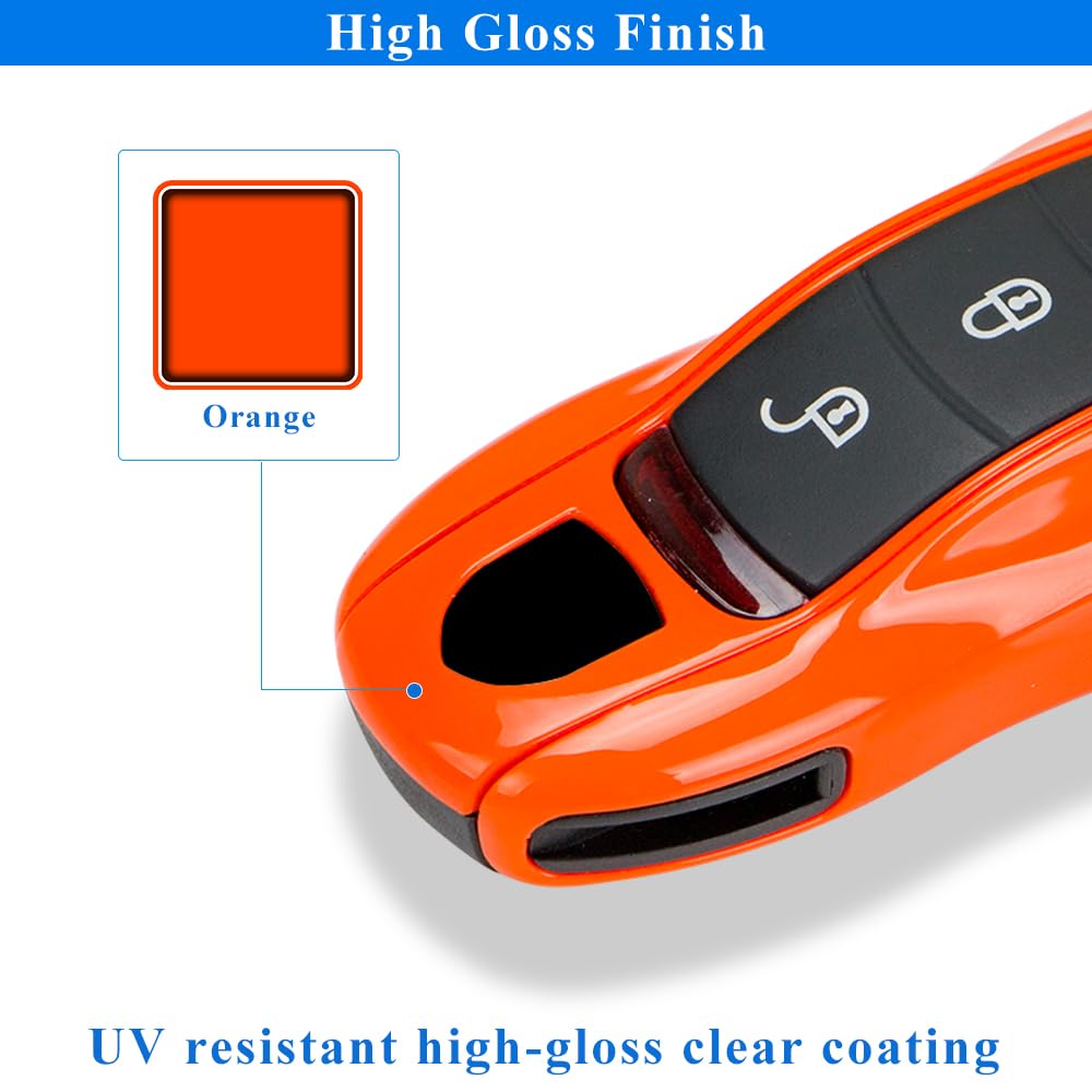 Aerobon 3-Piece Painted Key Cover Key Fob Shell Compatible With Porsche Key Shell Replacement (Mk1, Orange)