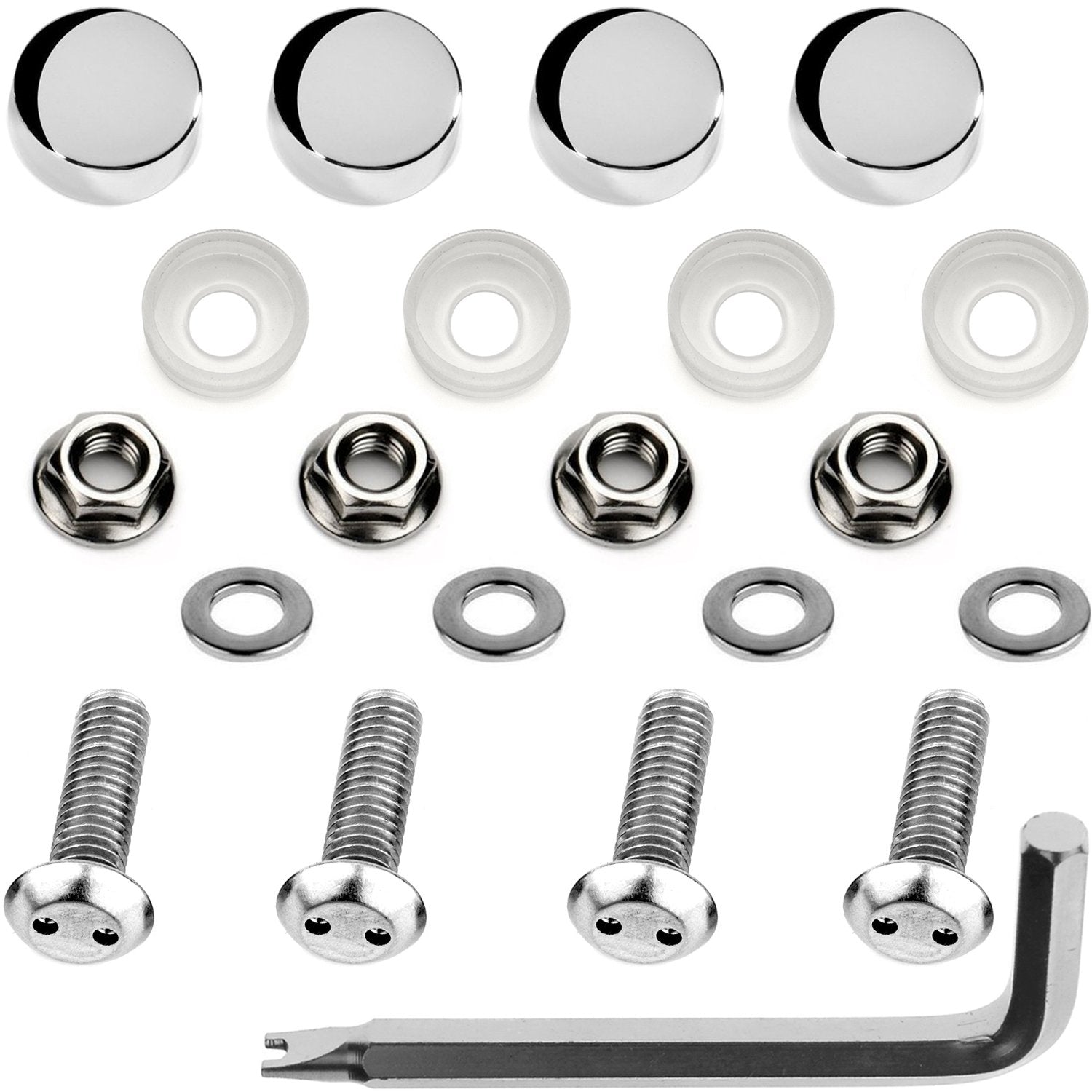 Lfparts Stainless Steel Rust Resistant License Plate Frame Security Anti-Theft Machine Type Screws Fasteners (M6X20Mm, Chrome Caps)