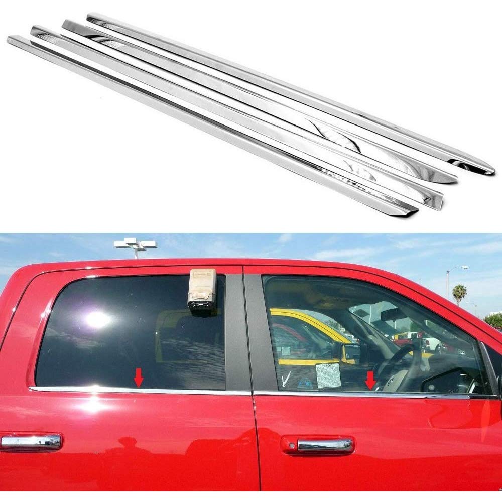 Sizver Polished Stainless Steel Window Sills Trims For 2009-2017 Dodge Ram 1500 Crew Cab/Mega Cab ^Rear Window Sill Measures At 