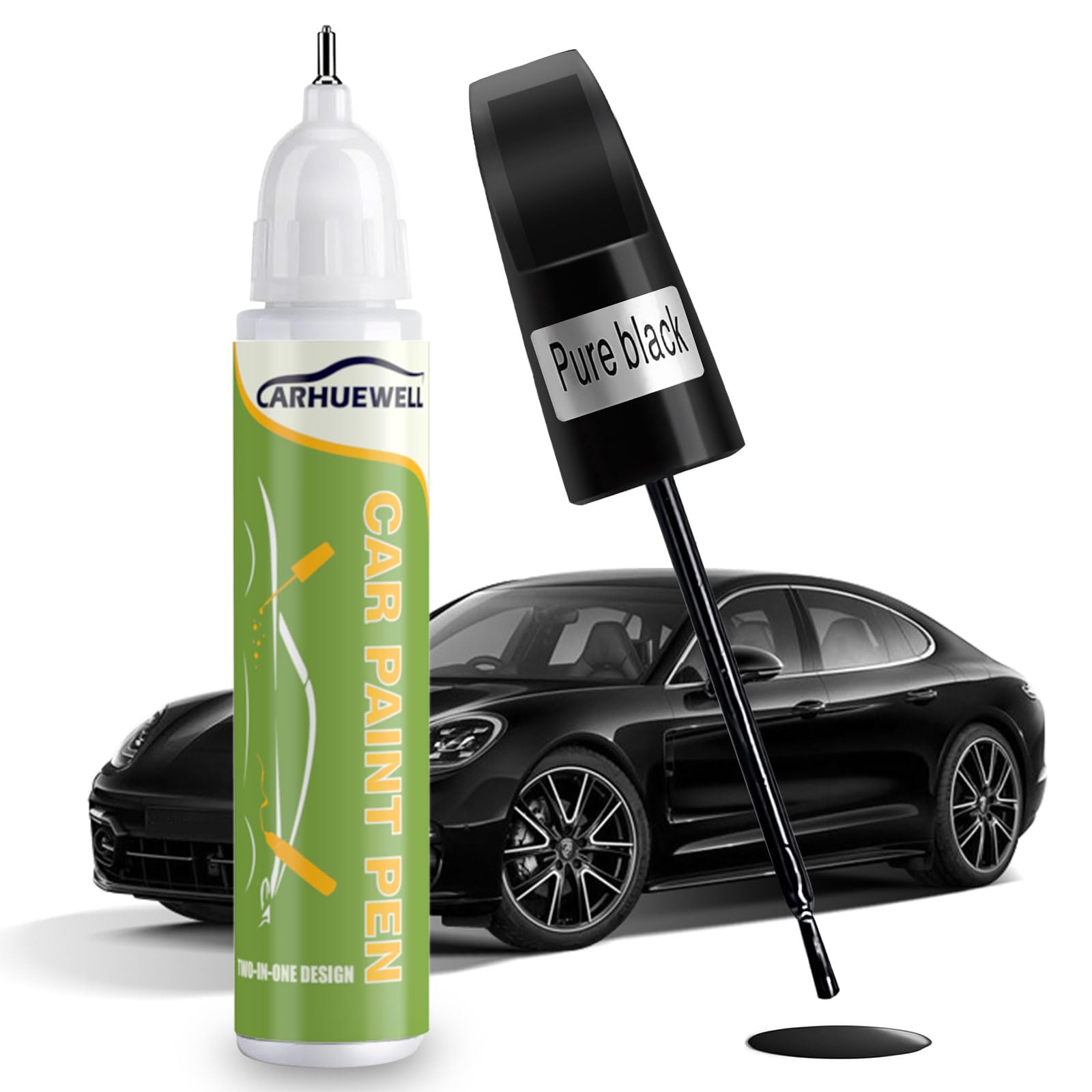 Carhuewell Black Touch Up Paint For Cars, Black Rim Scratch Remover Pen Automotive Wheel Scratch Fix Gloss Paint (Pure Black)