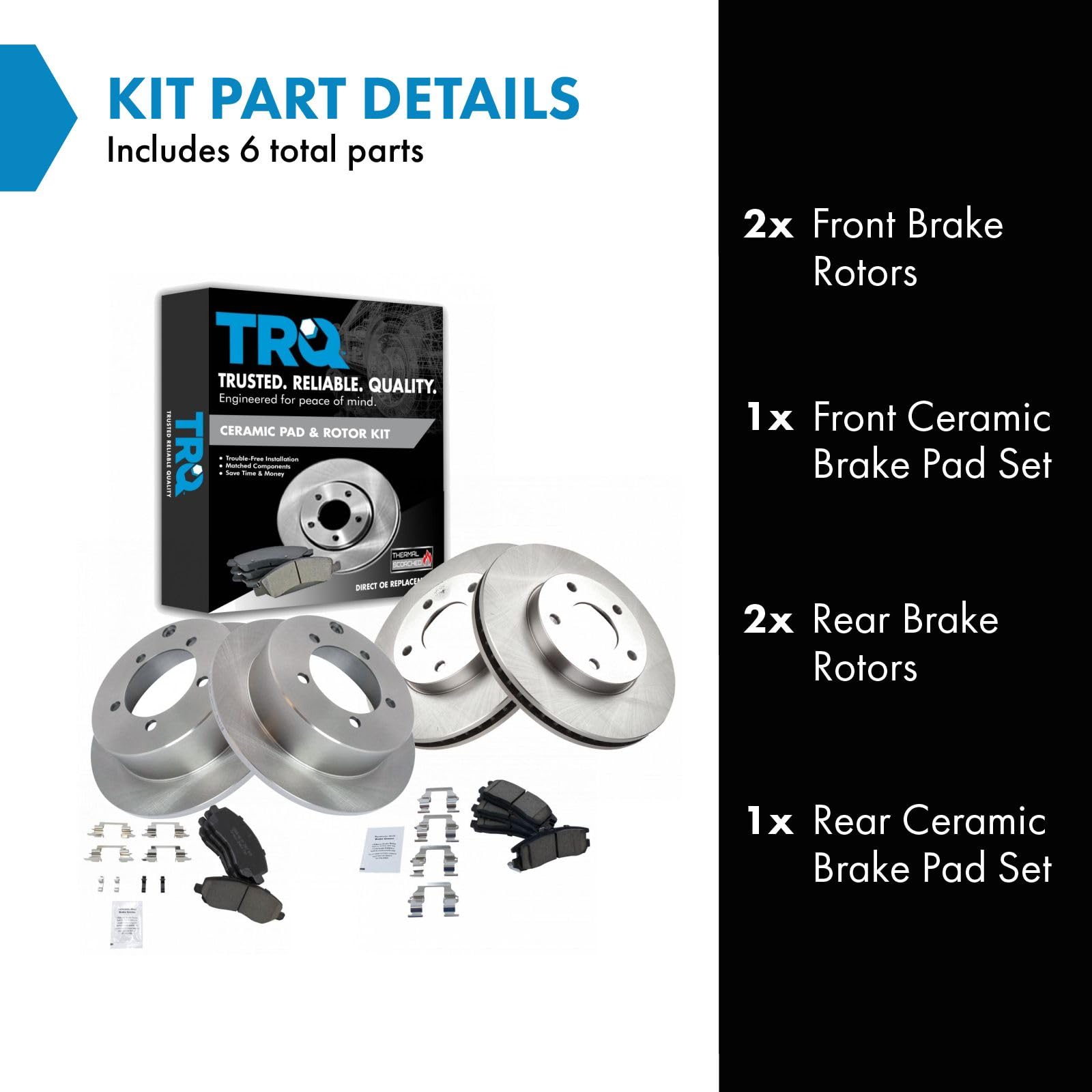 Trq Front And Rear Brake Pad & Rotor Kit Brake Pads Brake Rotor Ceramic Compatible With 2001-2005 Chrysler Sebring Dodge Stratus