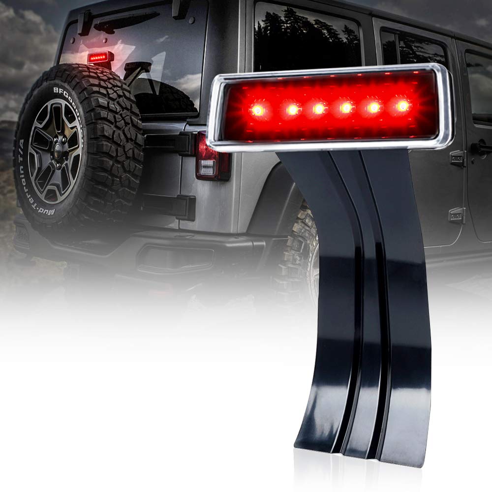Xprite Led Third Brake Lights W/Clear Lens High Mount Stop Tail Light Compatible With 2007-2018 Jeep Wrangler Jk