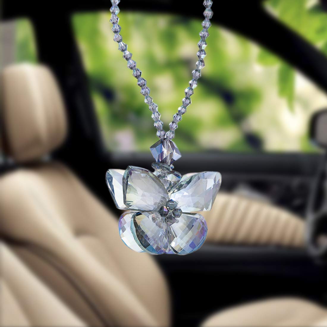 H&D Hyaline & Dora Crystal Glass Butterfly Car Key Charm Mirror Hanging Ornaments Gift (Butterfly-1)