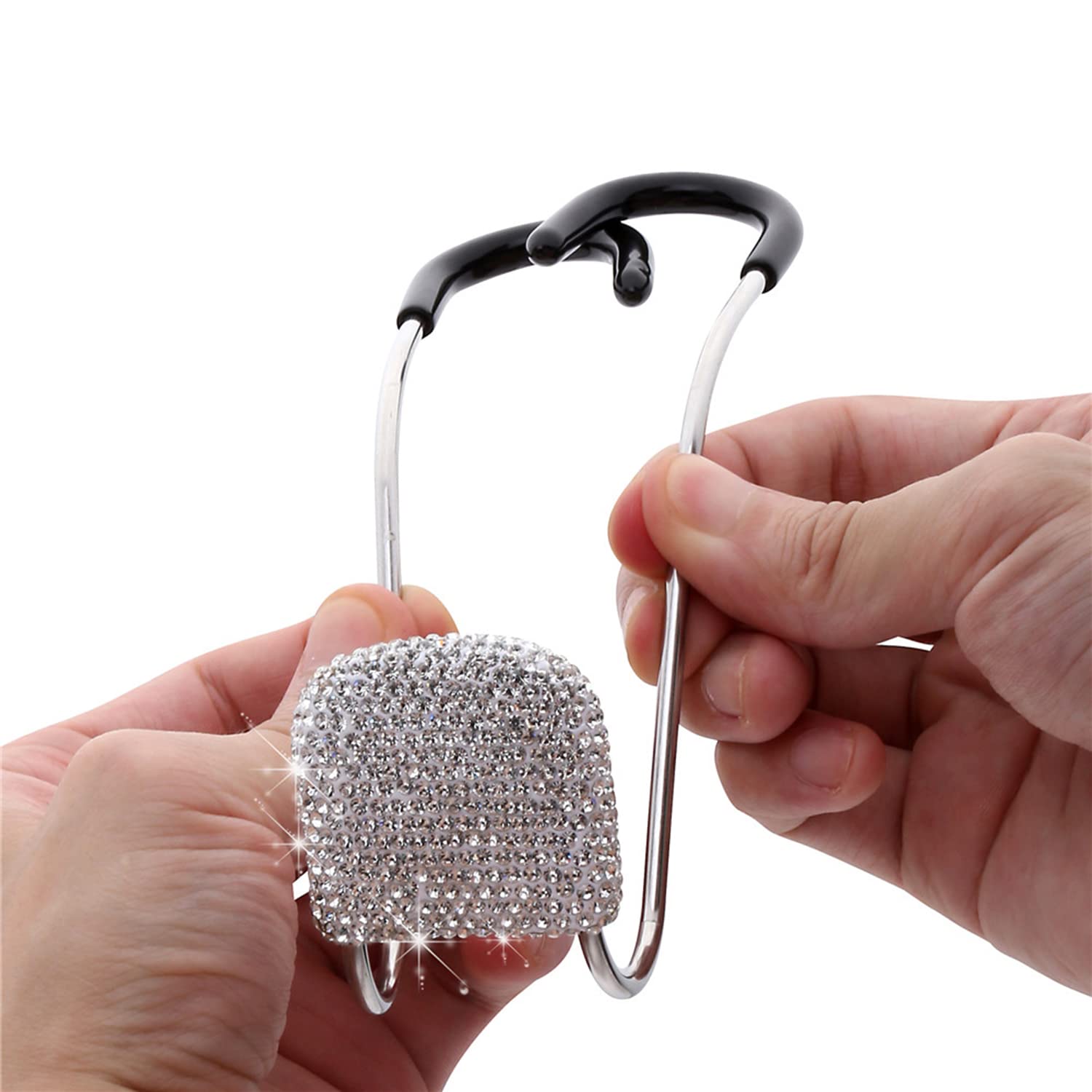 Bling Car Headrest Hook, 2Pcs Auto Headrest Hooks, Bling Car Accessories, Universal Auto Back Seat Headrest Metal Hanger Organizer Vehicle Holder For Bag Purse Clothes Grocery. ( Silver )