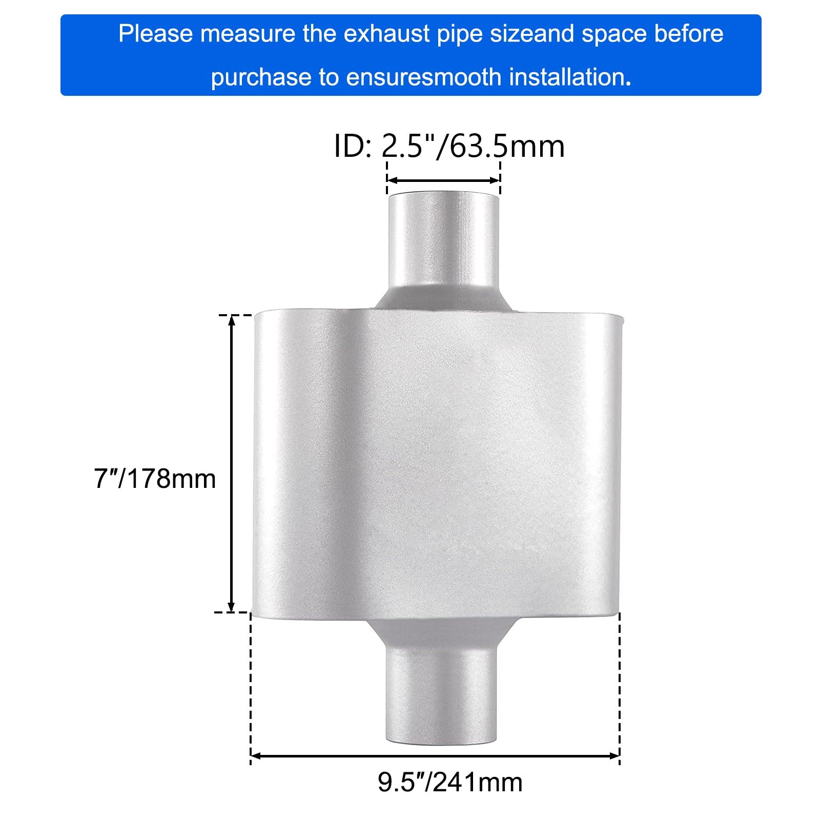 Floshine Universal Mufflers,Performance Automotive Exhaust Muffler,Single Chamber 2.5 Inch Inlet/2.5 Inch Outlet Fh425109