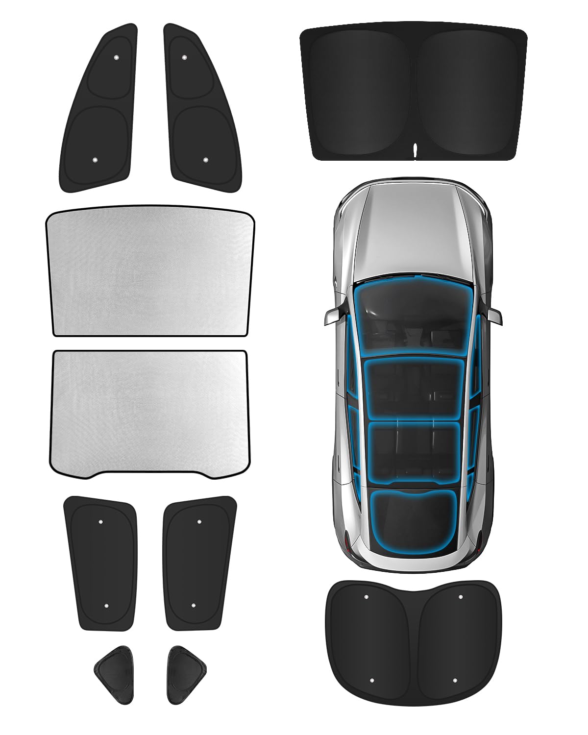 EVOOOR Sun Visor- Privacy and Thermal Insulated Sunshades Curtains for Tesla 3/Y/S/X (Model Y-10pcs)