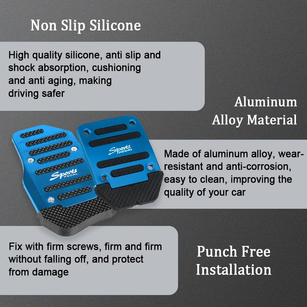 3PCS Car Non-Slip Aluminum Alloy Pedal Pads, Manual Transmission Brake Pedal Covers, Sports Gas Fuel Petrol Clutch Foot Pedals,