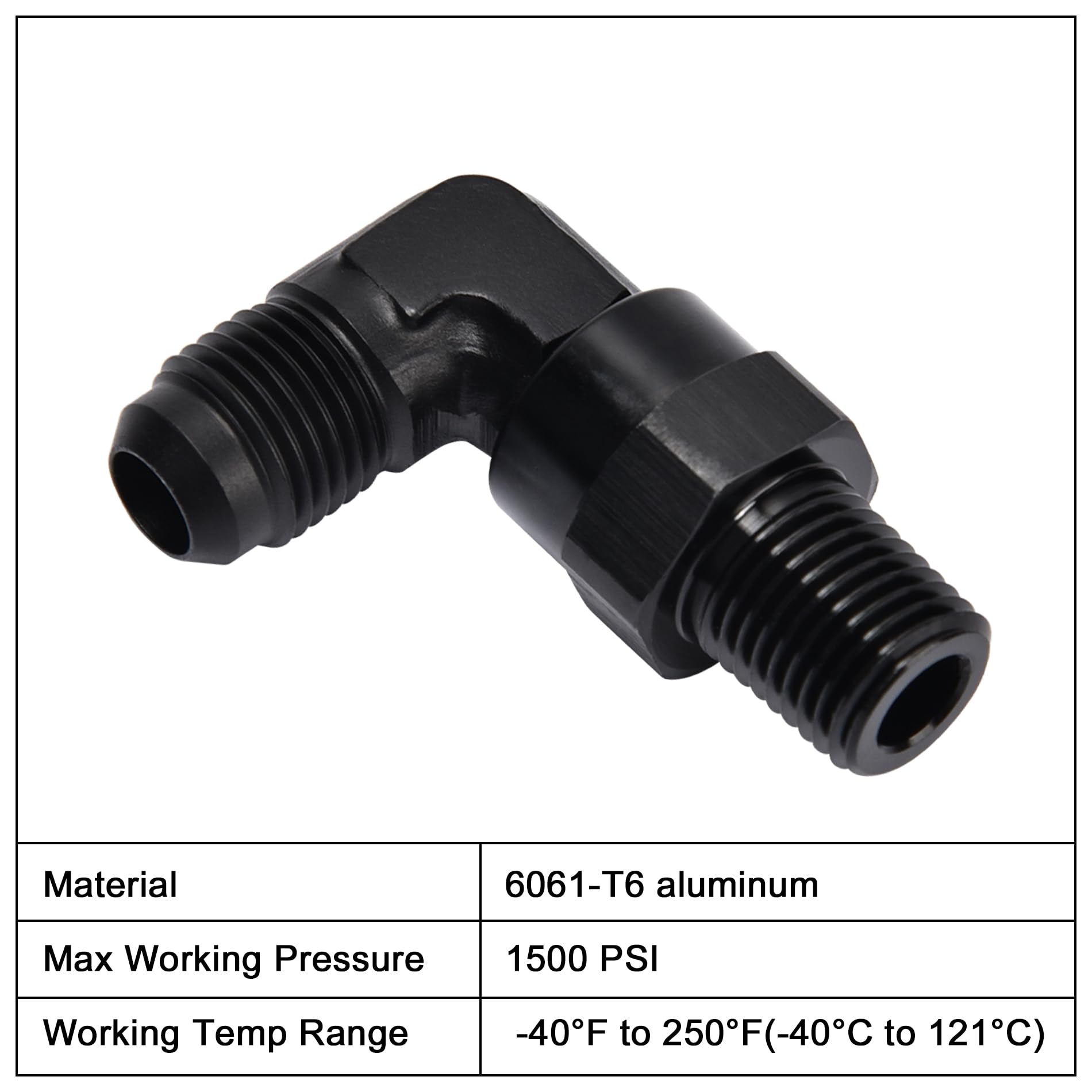 Evil Energy 6An Male Flare To 1/4 '' Npt 90 Degree Swivel Fitting Adapter Aluminum Black