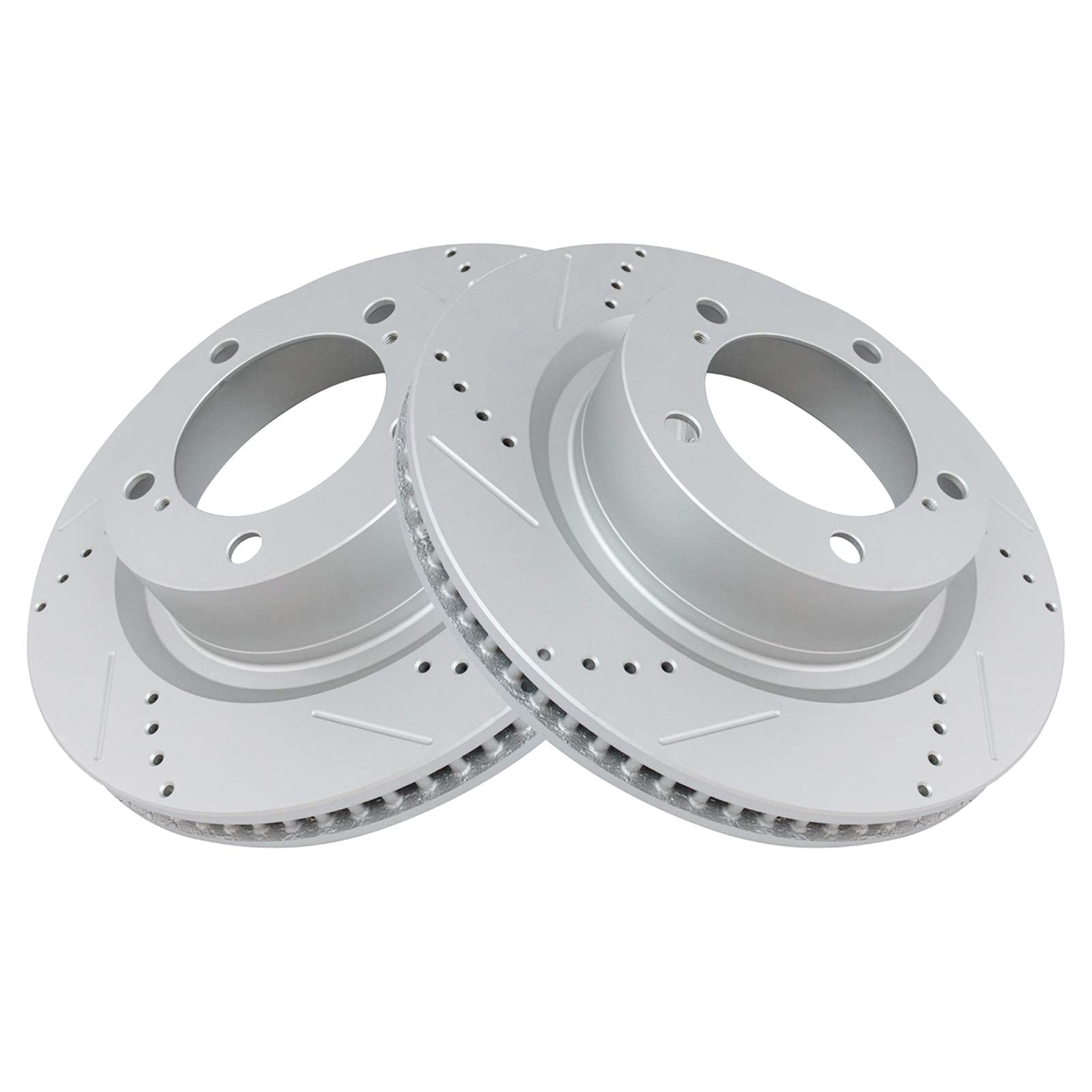 Trq Front Performance Brake Rotors Set Vented Premium G-Coated Cross Drilled & Slotted Compatible With 2016-2021 Lexus Lx570 Toy