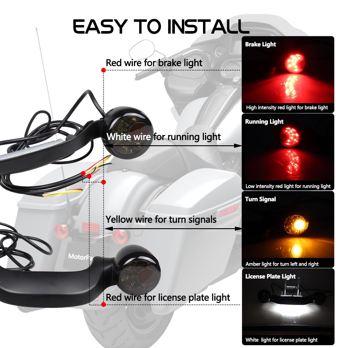 MotoParAcc Rear Bullet LED Turn Signals Light Bar Integrated Turn Signals Motorcycle Brake Tail Lights Compatible with Harley To