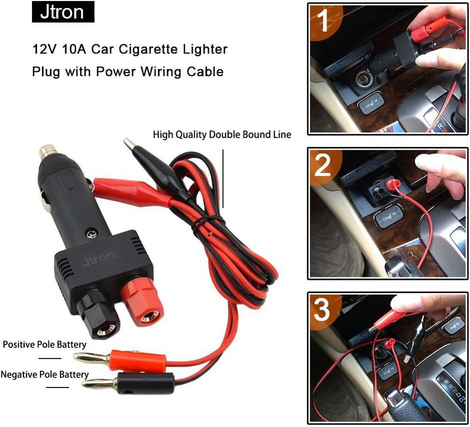 Jtron Dc 12V 10A Male Cigarette Lighter Plug With Power Wiring Cable Car To Take Power Black Power Cord For Inverter