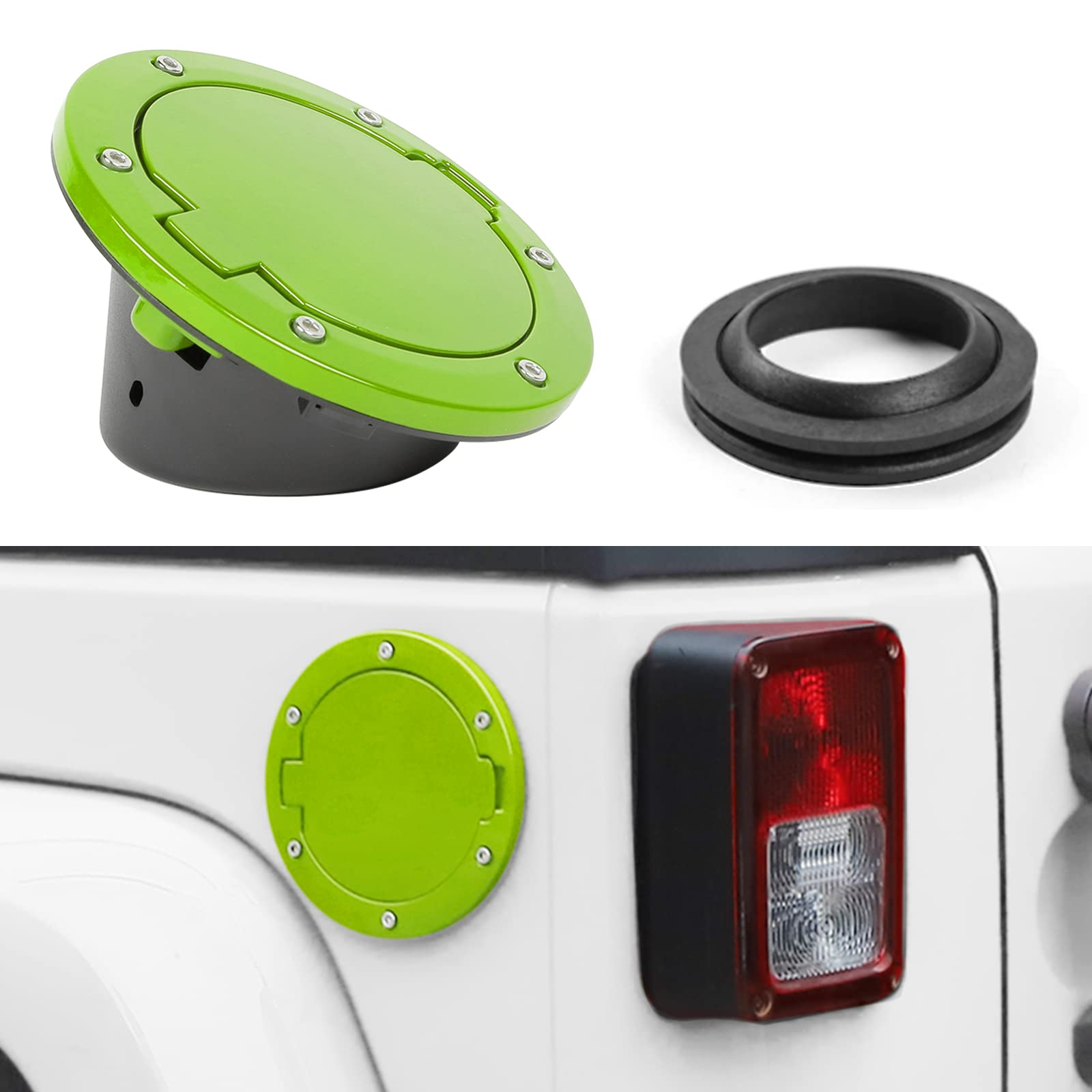 Jecar Jk Fuel Filler Cover Gas Cap Aluminum Alloy Gas Tank Door Exterior Accessories For Jeep Wrangler 2007-2018 Jk Jku, Green
