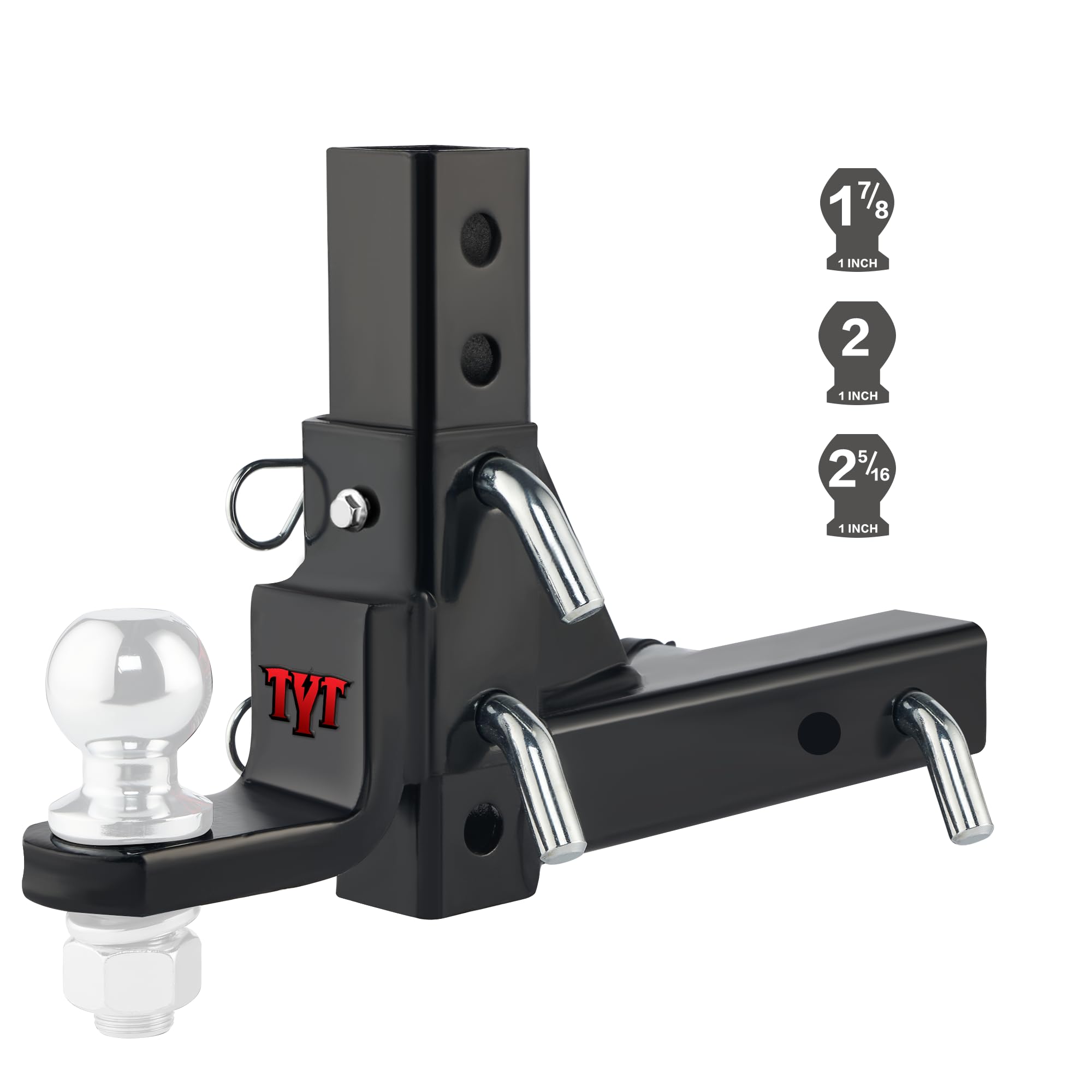 Tyt Adjustable Trailer Hitch Ball Mount, 6-Position Tow Hitch, Fits 2-Inch Receiver, With 1'' Hitch Ball Hole, 9-1/2'' Drop & 8-