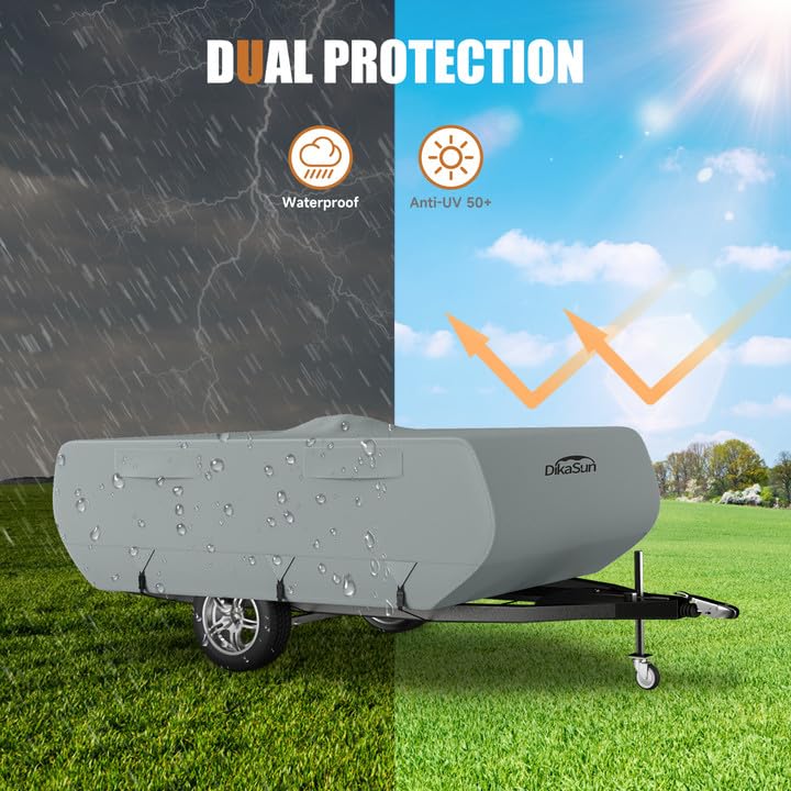 DikaSun Pop Up Camper Cover, 8'-10', 7 Layers Waterproof, Anti-UV, DK5 Color, Durable Polypropylene Material