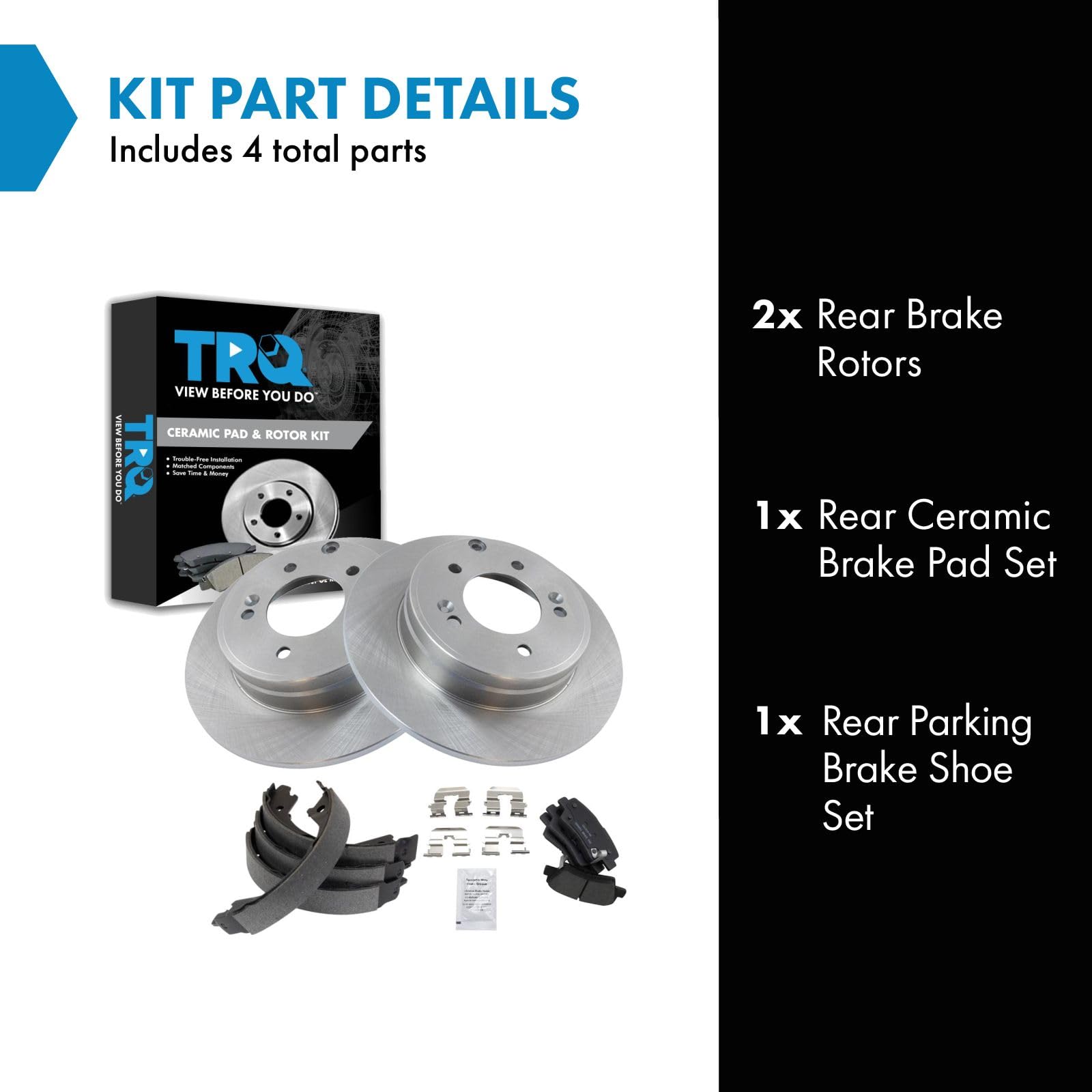 Trq Rear Brake Pad & Rotor Kit Brake Pads Brake Rotor Parking Brake Shoe Set Ceramic Compatible With 2009-2010 Hyundai Sonata