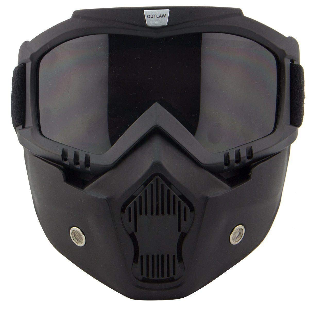 Outlaw 'Nemesis' Motorcycle Face Mask With Detachable Goggles - Black Riding Mask With Uv 400 Lens For Men And Women