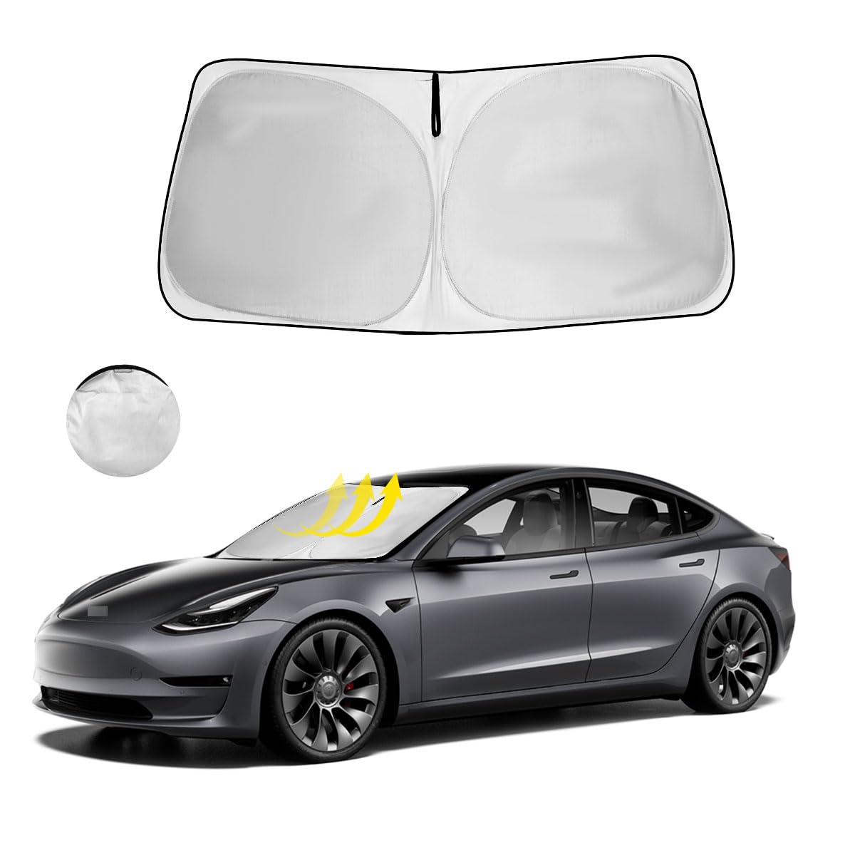 Windshield Sun Shade Custom Fit Tesla Model 3, Front Window Sunshade For Model 3 2024 2023 2022 2021 2020 2019 2018 2017 Accesso