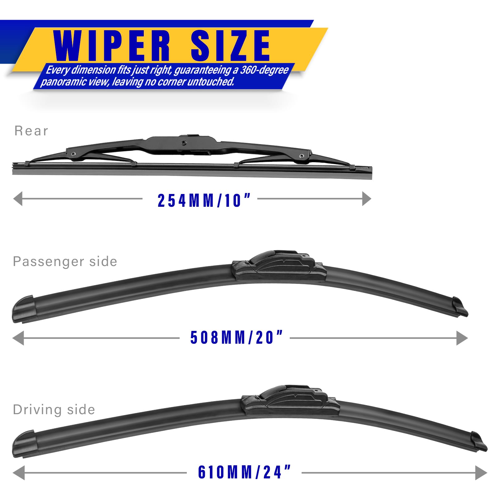 3 Wipers Replacement For 2017-2023 Gmc Acadia, Windshield Wiper Blades Original Equipment Replacement - 24''/20''/10'' (Set Of 3
