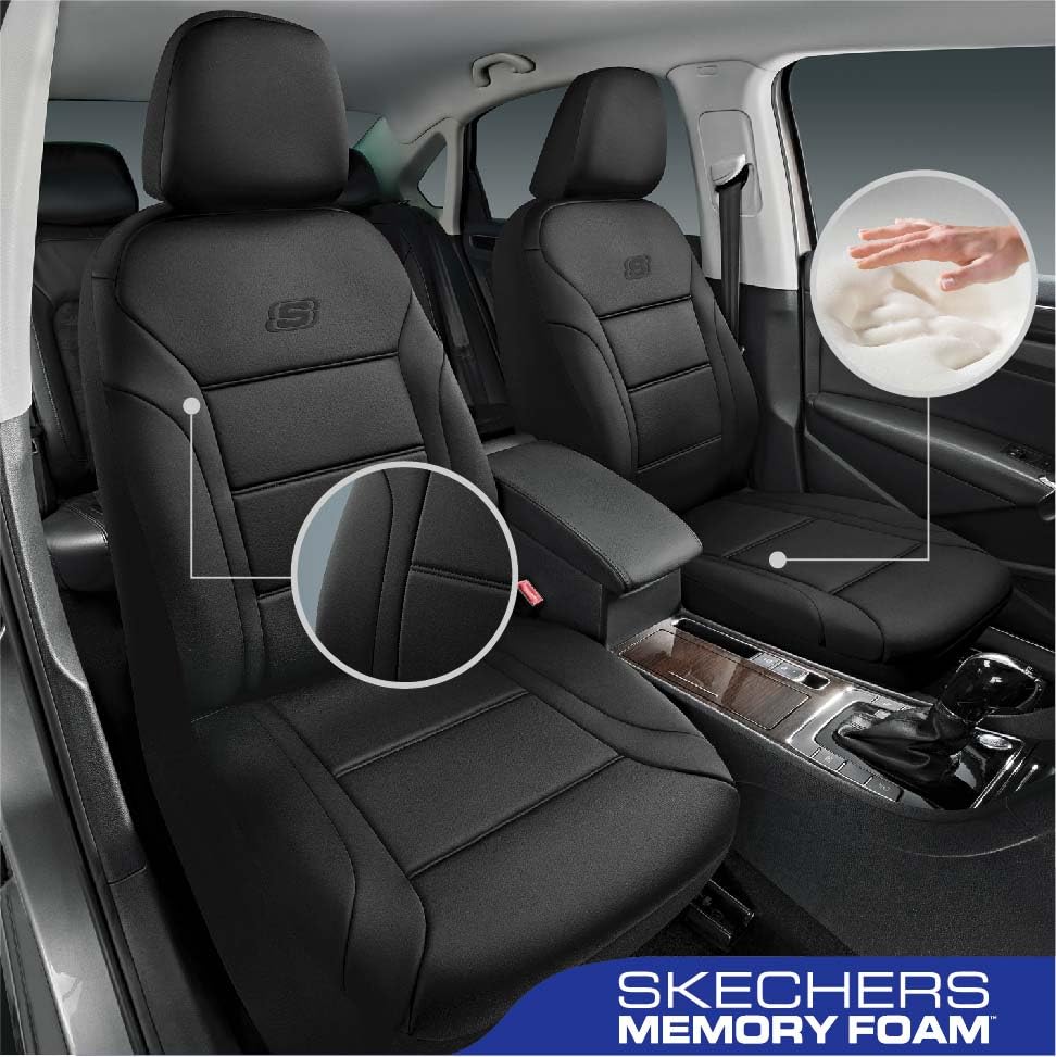 Skechers Memory Foam Car Seat Covers, Lycra Car Seat Cover Thick Memory Foam, Front Car Seat Protector Airbag Compatible, Automo