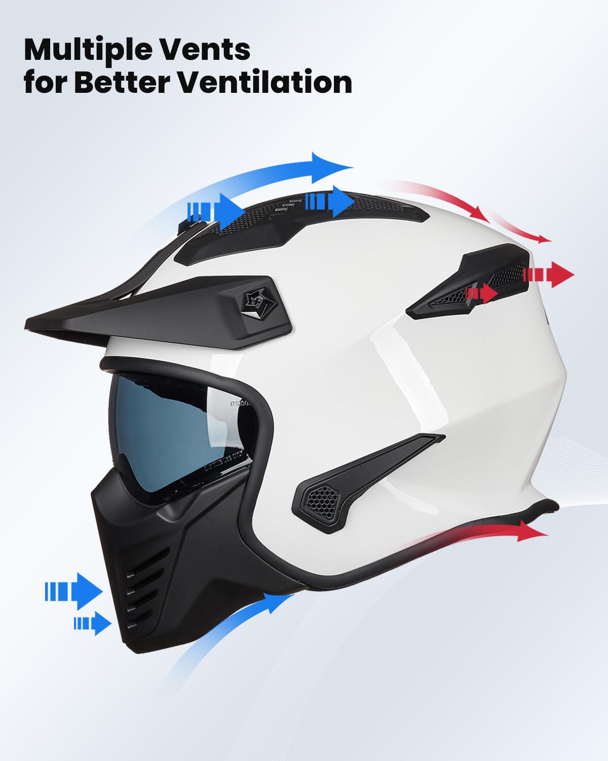 Ilm Open Face Motorcycle 3/4 Half Helmet For Dirt Bike Moped Atv Utv Motocross Cruiser Scooter Dot Model 726X(White,2Xl)