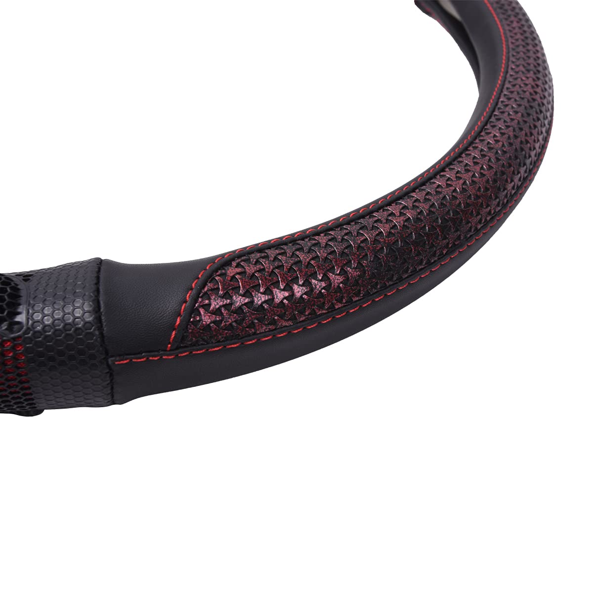 Flying Banner Car Steering Wheel Cover Faux Leather Massage Universal Fit 3D Honeycomb Hole Anti-Slip Sporty 15 Inches (Red With