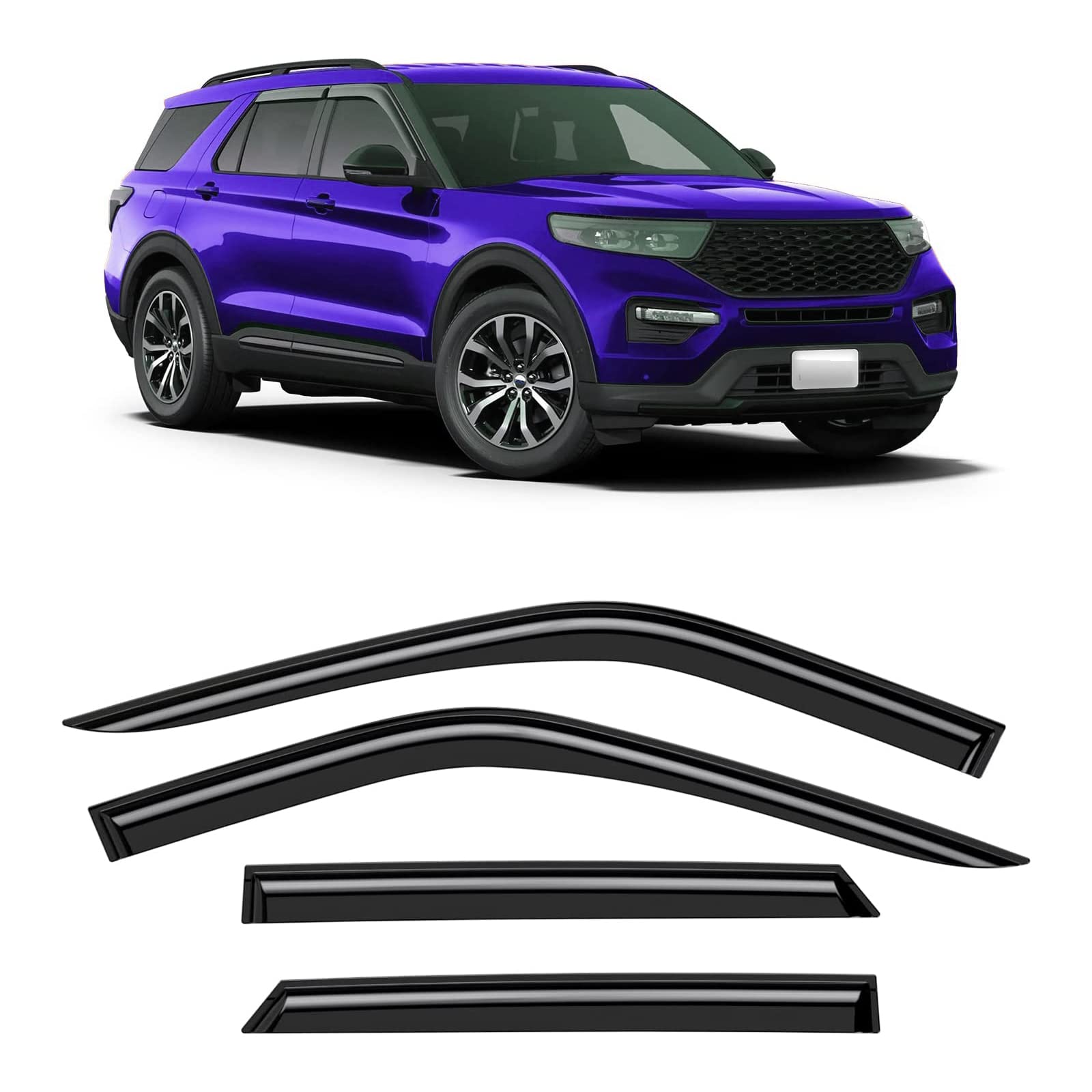 Zzdsnj Tape-On Windows Visor 4-Piece For 2020-2023 Ford Explorer Rain Guards Shield Shade Smoke