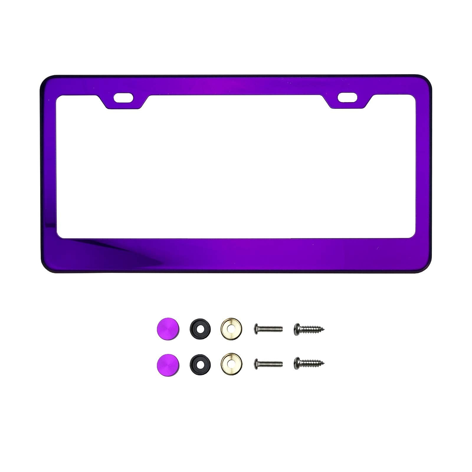 Purple Chrome Mirror License Plate Frame T304 Stainless Steel + Metal Screw Caps