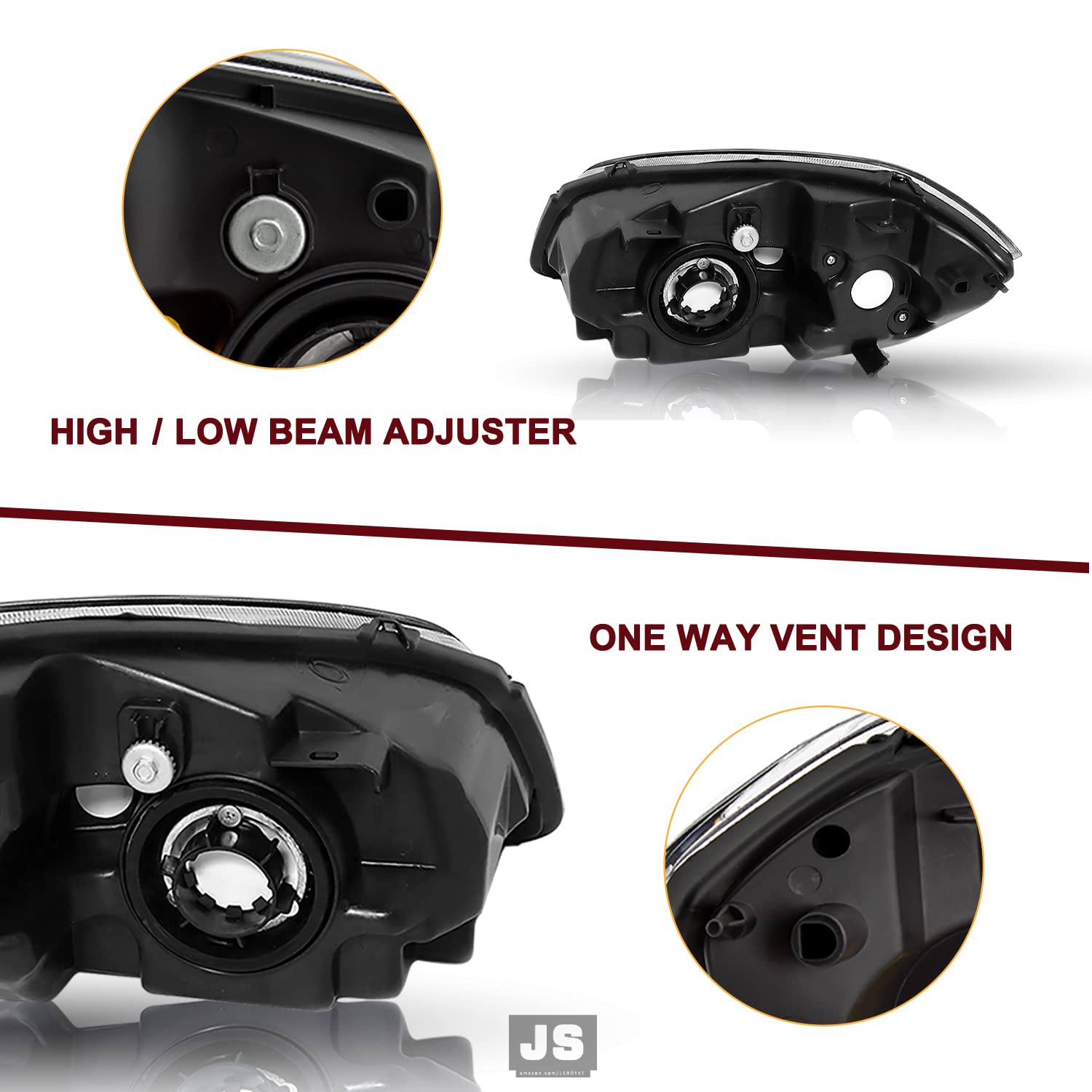 Jsboyat Headlight Assembly W/Bulbs Fit For 2005-2010 Chevy Cobalt 2007-2010 Pontiac G5 2005-2006 Pursuit Passenger And Driver Side, Chrome Housing & Amber Reflector