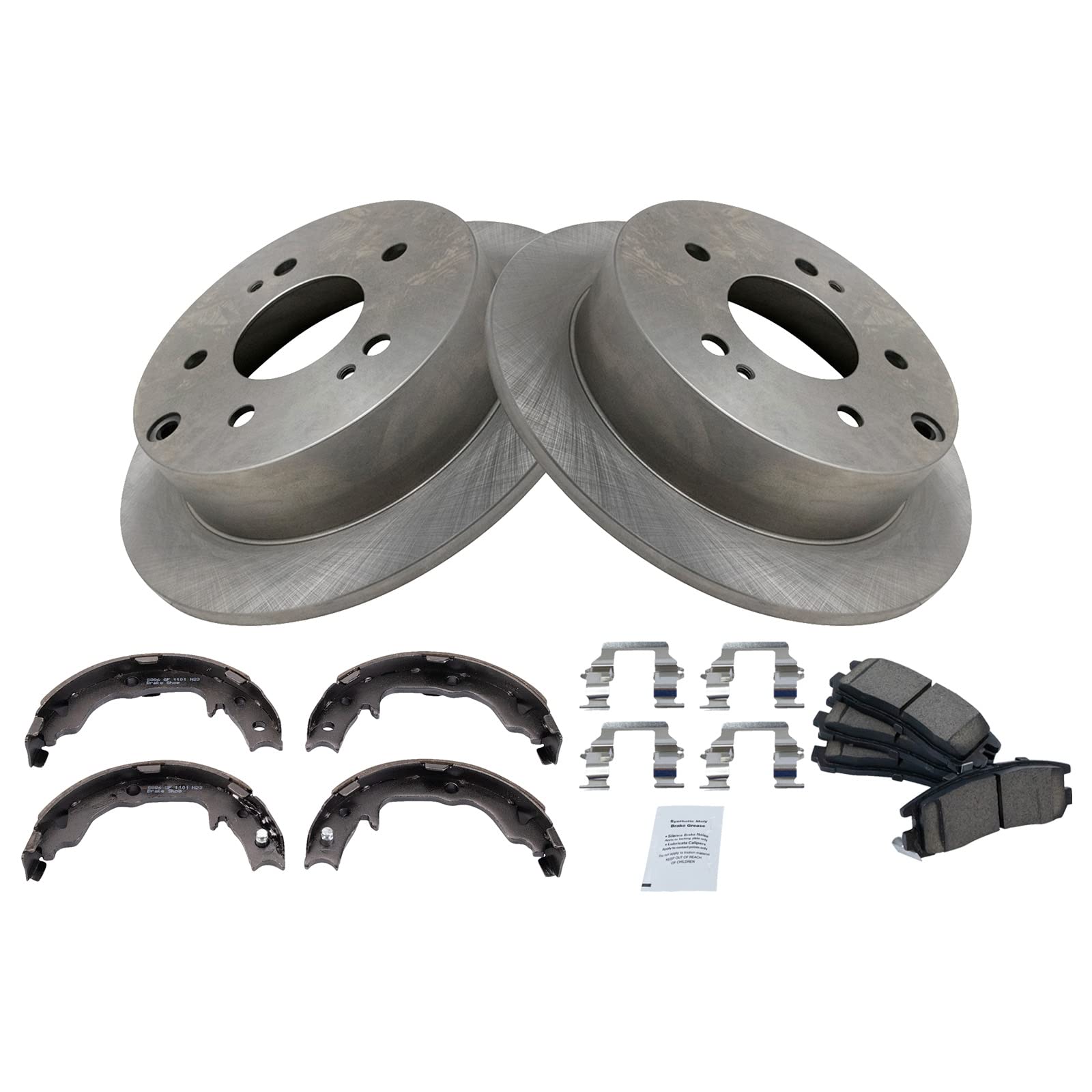 Trq Rear Brake Pad & Rotor Kit Brake Pads Brake Rotor Parking Brake Shoe Set Ceramic Compatible With 2006-2012 Mitsubishi Eclips