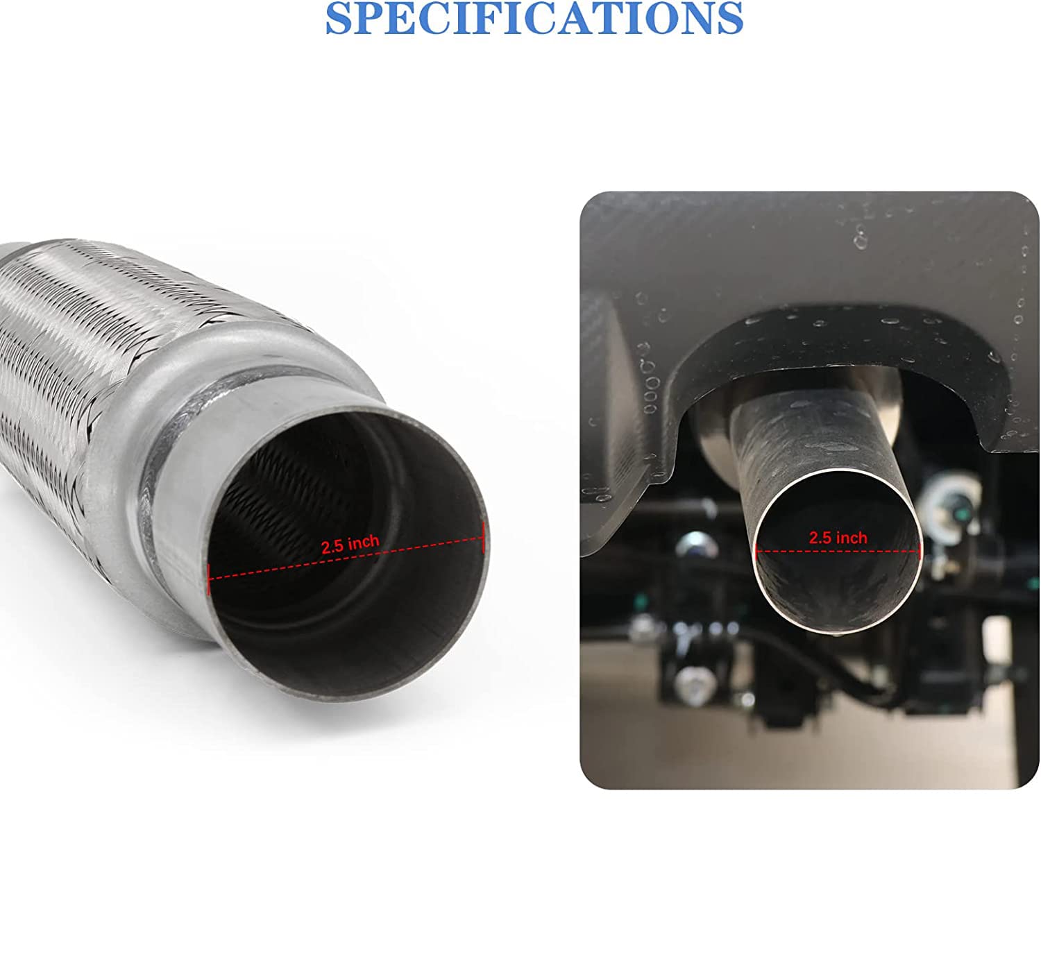 Rp Remarkable Power, Rk7547 Exhaust Flex Pipe 2.5'' X 10'' Heavy Duty Stainless Steel 14'' Ol, 2 Pack