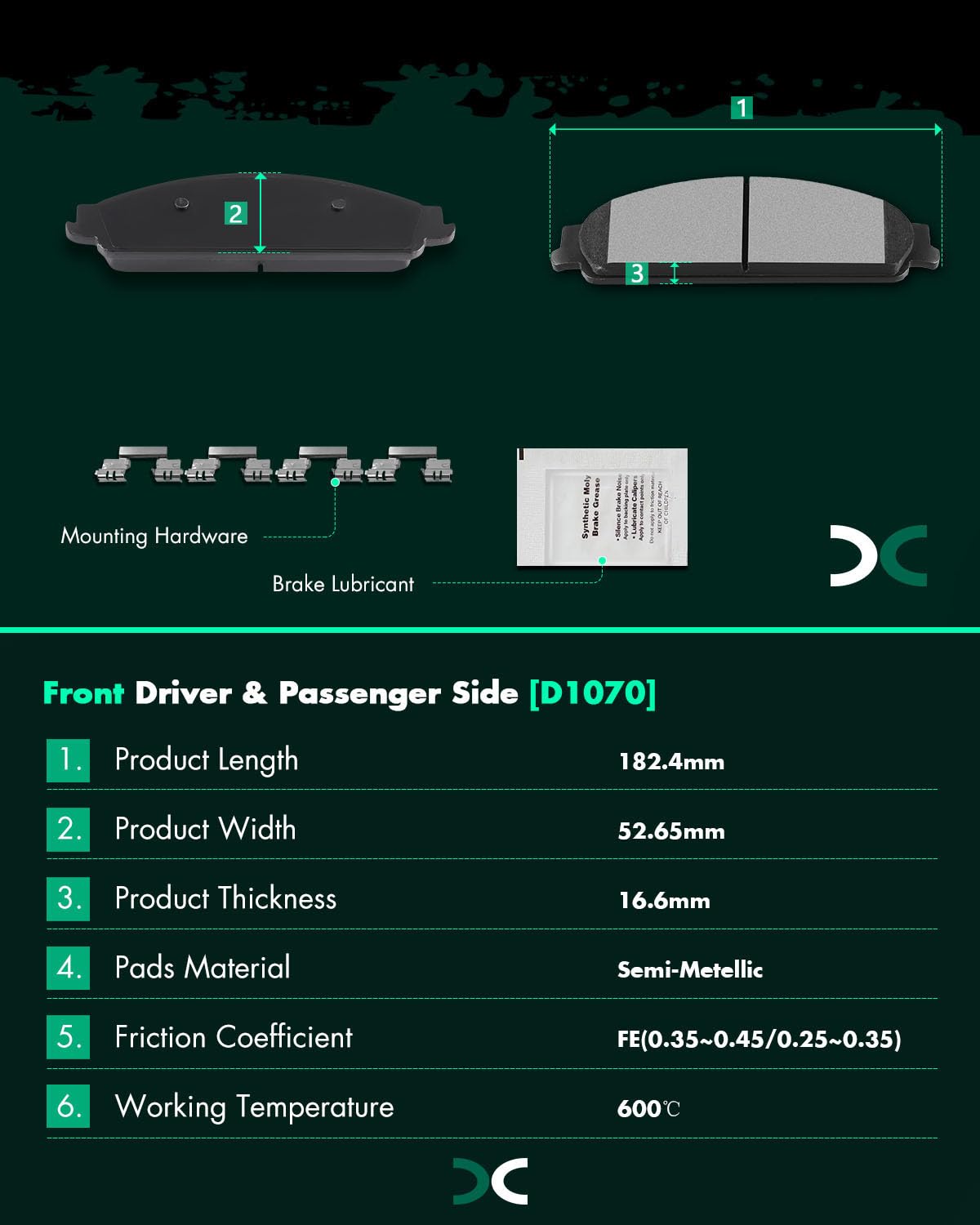 Scitoo D1070 D1071 Front Rear Brake Pads Sets Fit For Buick Allure 2008-2009,For Buick Lacrosse 2008-2009,For Chevrolet Impala 2