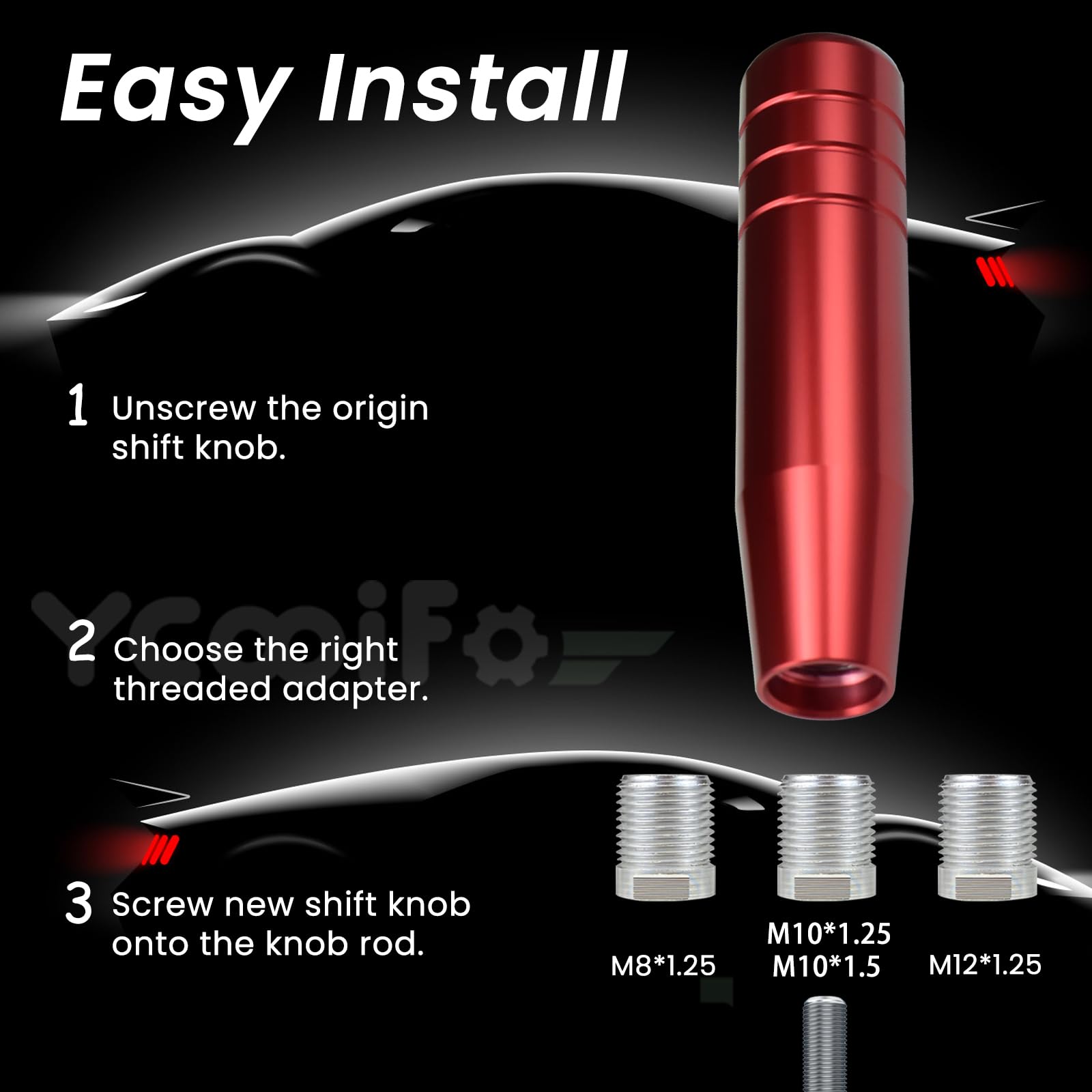 YCooiFo Long Shift Knob, 5.12'' Lightweight Car Gear Shifter knobs of Aluminum Alloy Fit Universal Manual Vehicle with 4 Threade