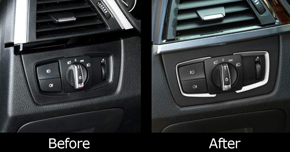 Ijdmtoy 2Pc Metallic Silver Light Switch Surrounding Decorative Trims Compatible With Bmw 2 3 4 Series X5 X6 (F22 F30 F31 F32 F3